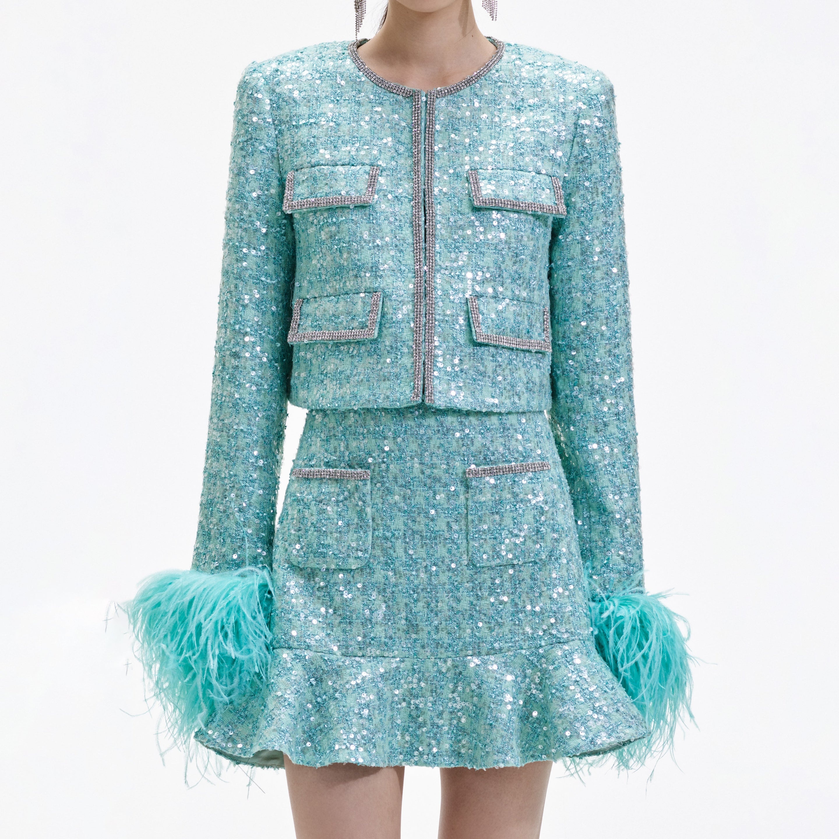 Blue Boucle Feather Jacket - 4