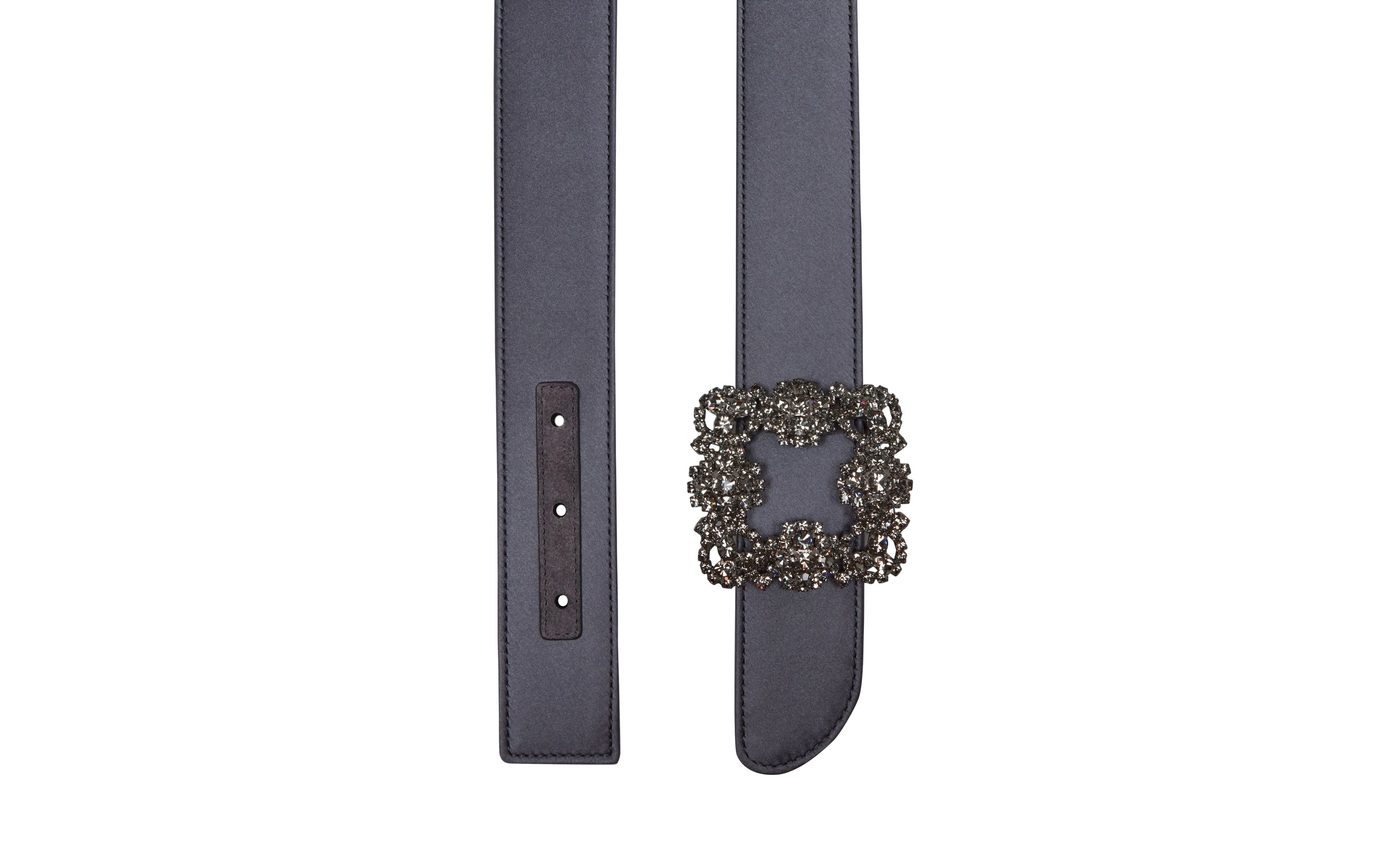 Blue-Grey Satin Crystal Buckled Belt - 3