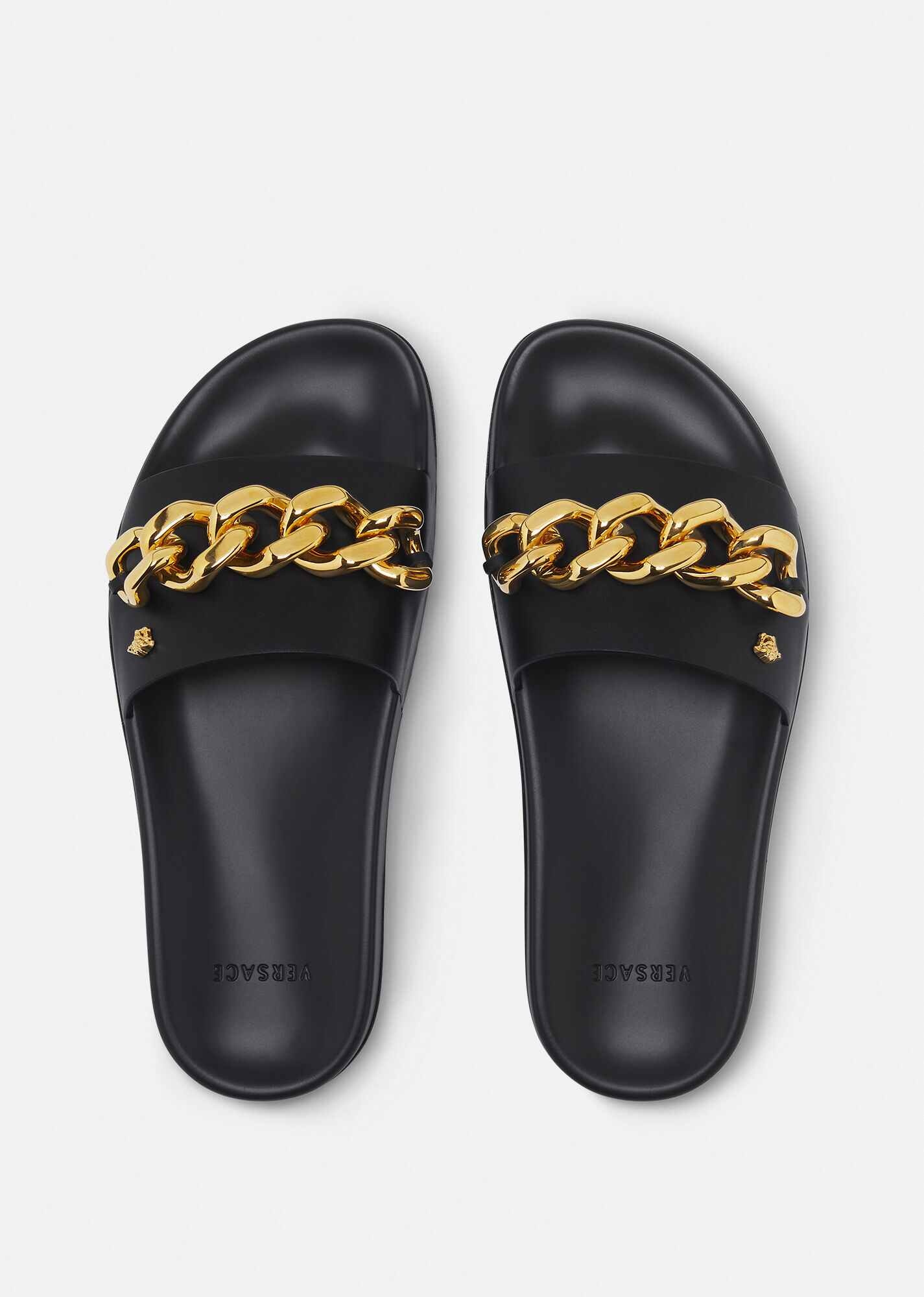 Medusa Chain Leather Sliders - 3