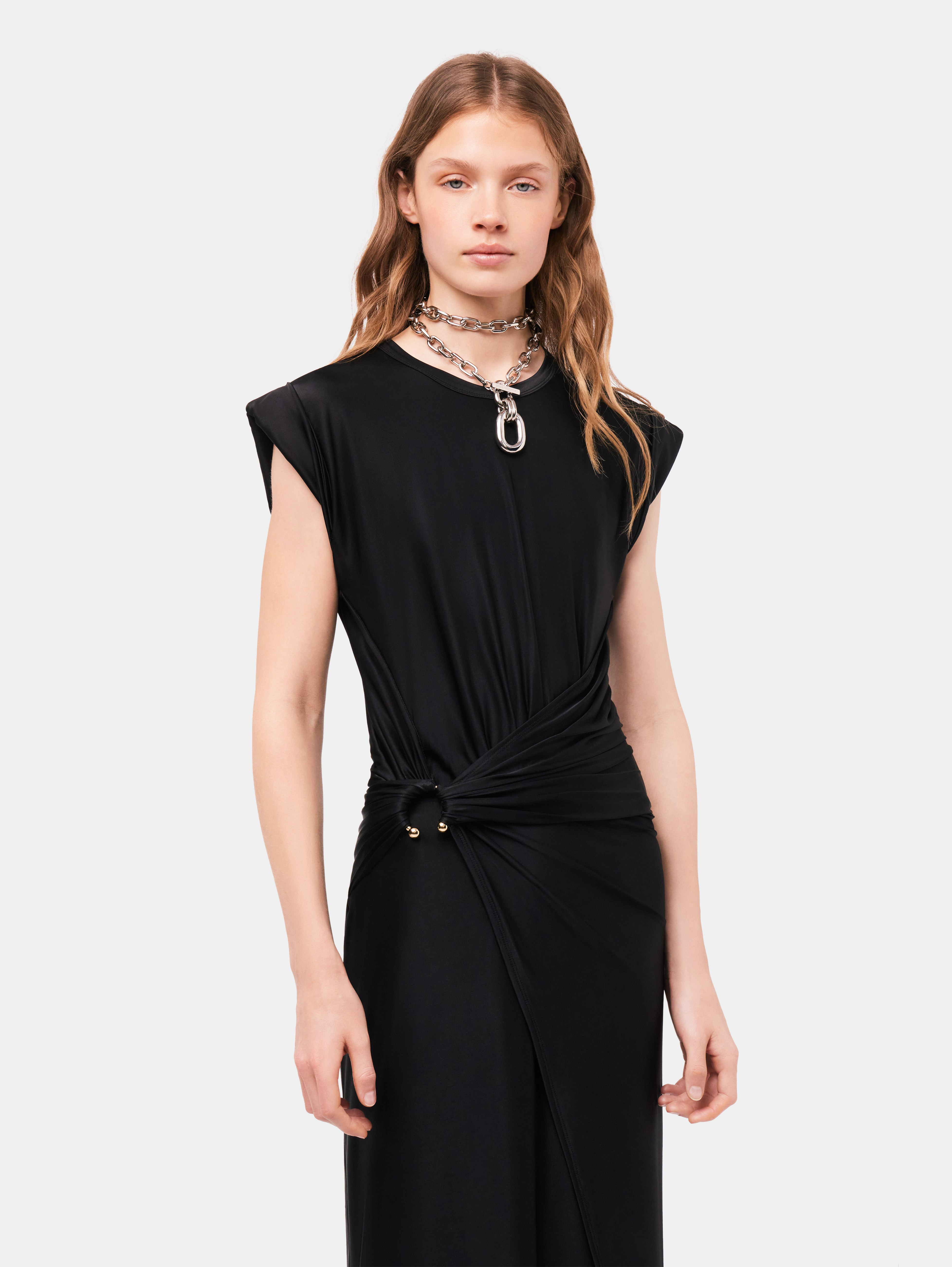 BLACK DRAPÉ PRESSION DRESS WITH SIGNATURE PIERCING - 3