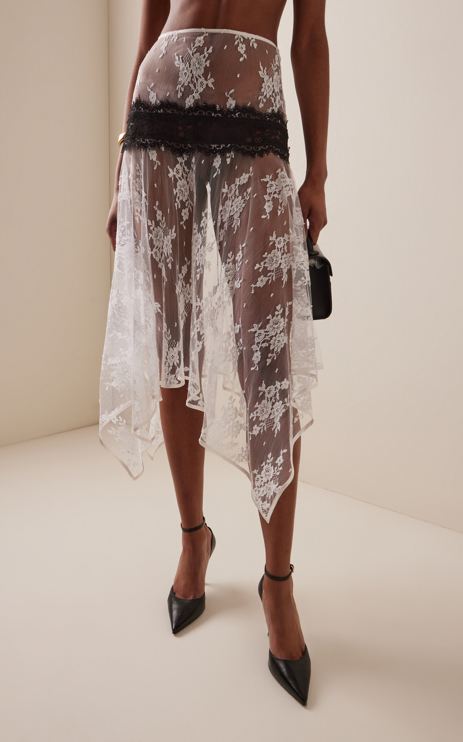 Asymmetrical Cotton-Blend Lace Midi Skirt white - 3
