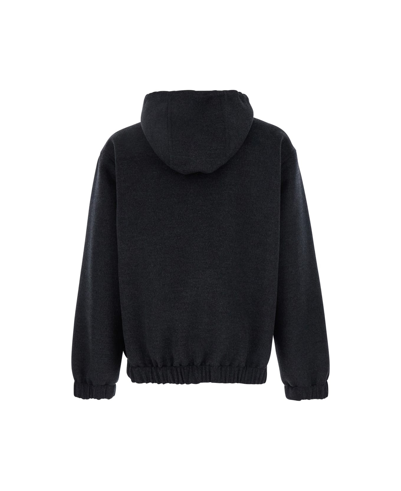 Grey Hooded Jacket With Logo Embroidery On The Front In Wool Man - 2