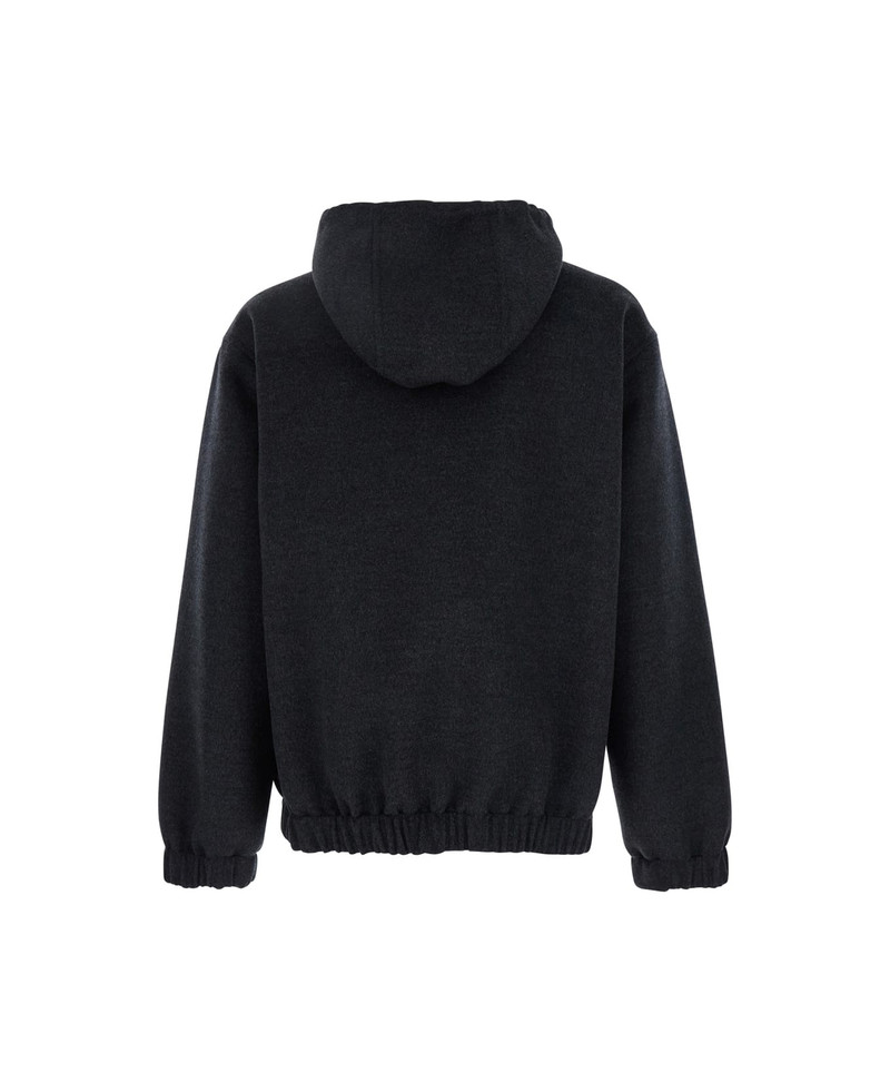 GUCCI Grey Hooded Jacket With Logo Embroidery On The Front In Wool Man outlook