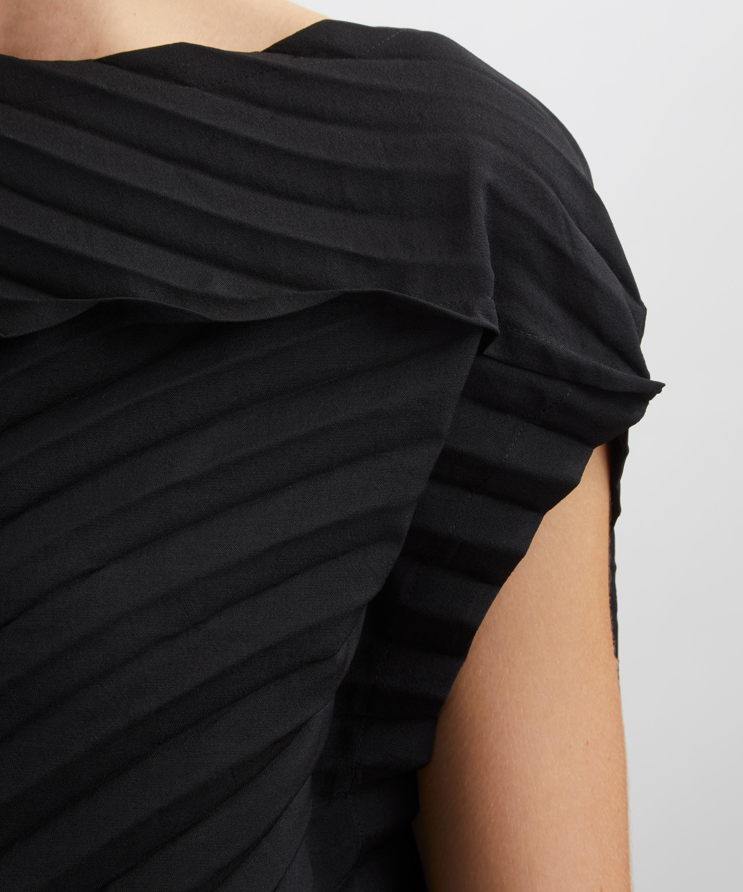 PAPER BAG PLEATS Black Midi Dress - 5