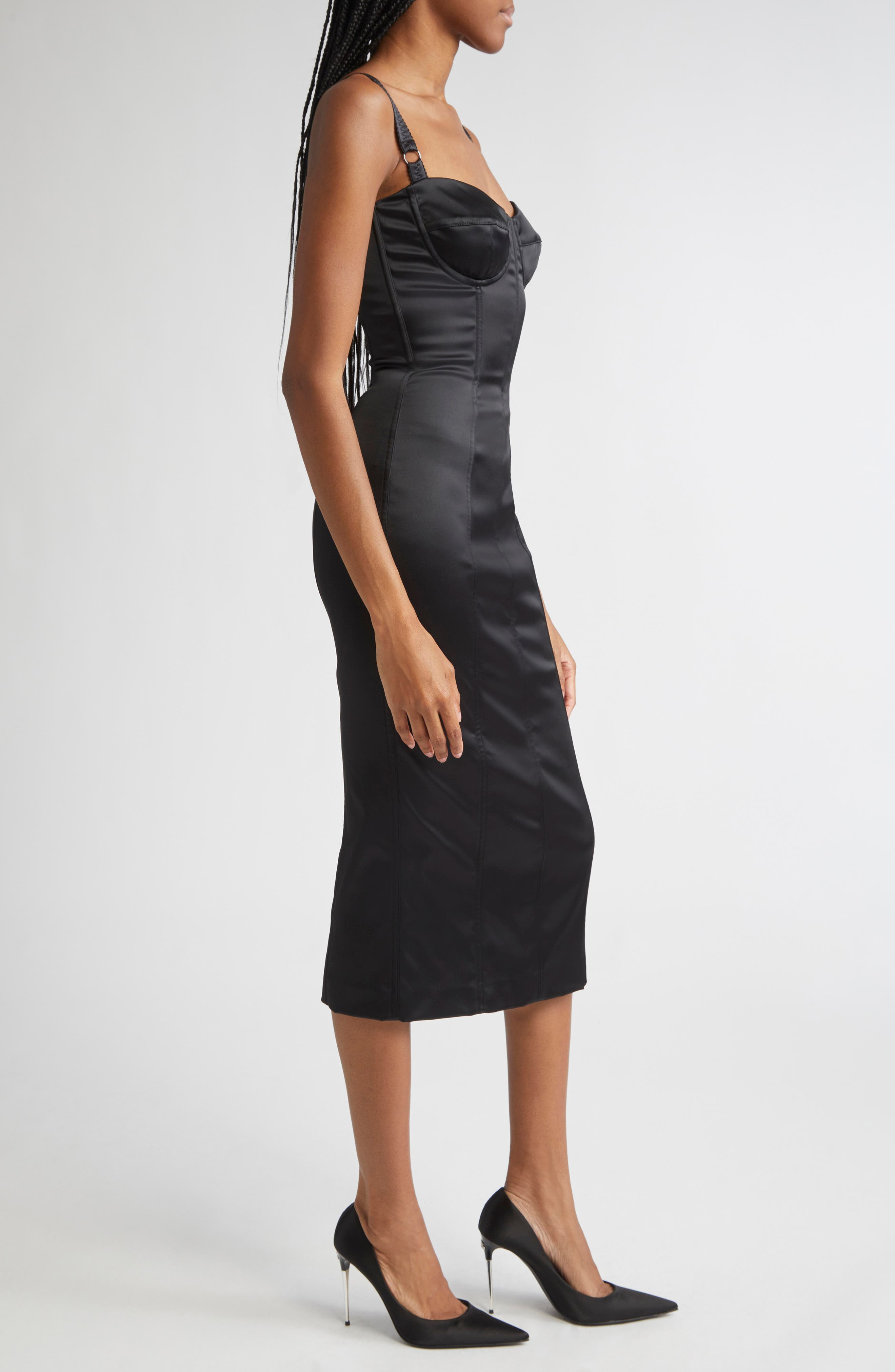 Dolce&Gabbana Bustier Detail Satin Midi Dress in N0000 Nero at Nordstrom - 3