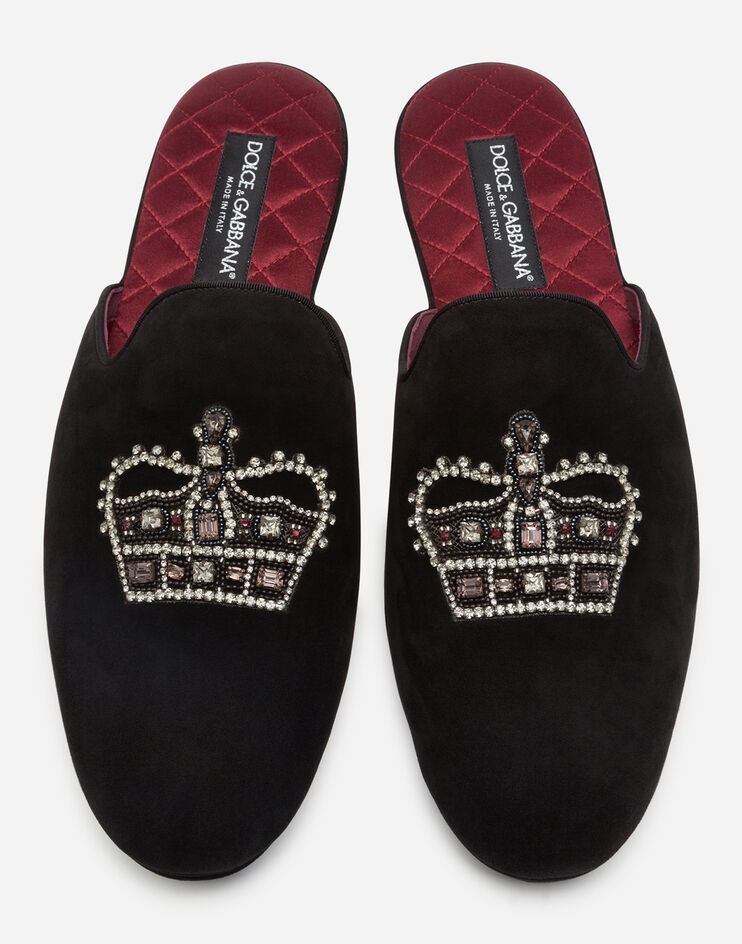 Suede slippers with crown emrboidery - 4