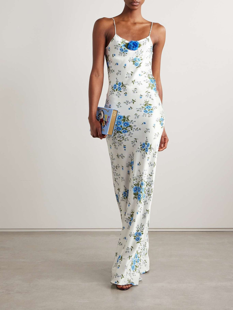 RODARTE Embellished floral-print silk-satin maxi dress Blue outlook