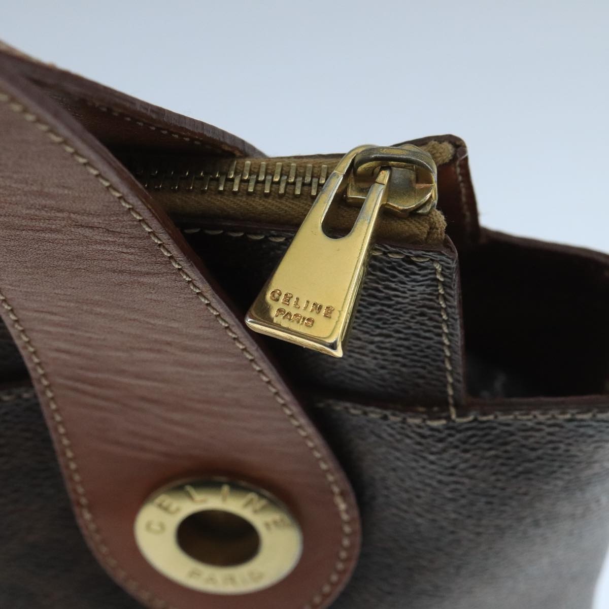 CELINE Macadam Canvas Hand Bag Pvc Leather Brown Gold - 9