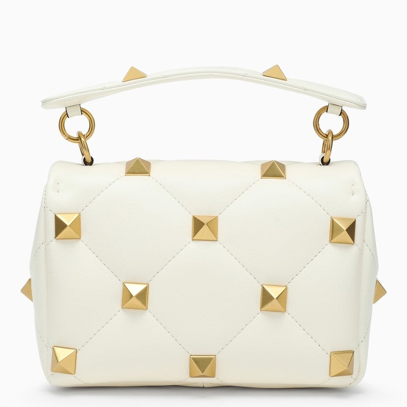 Valentino Garavani Medium Roman Stud The Shoulder Bag in Nappa with Chain Woman Ivory Onesize