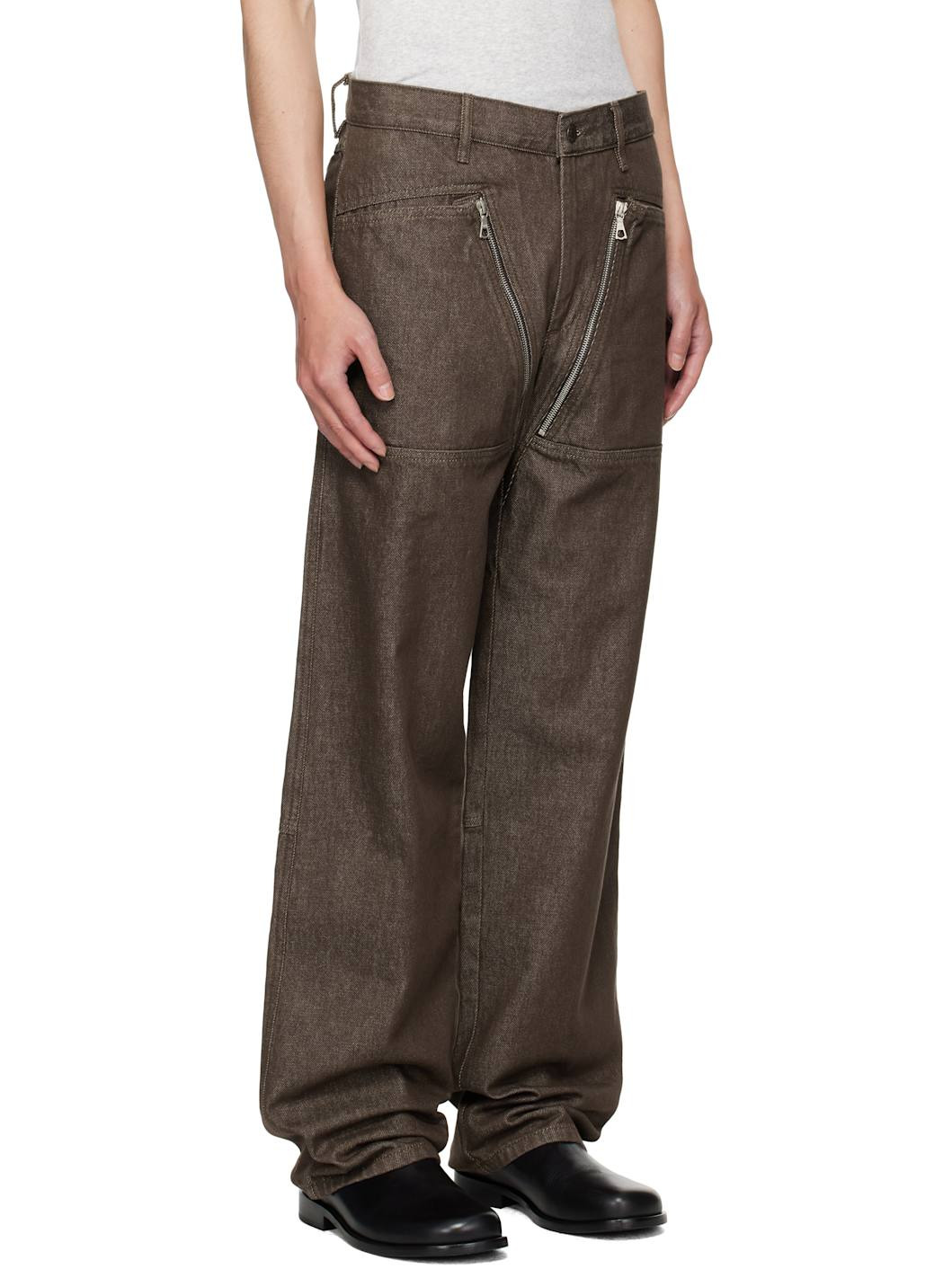 Brown Paneled Jeans - 2