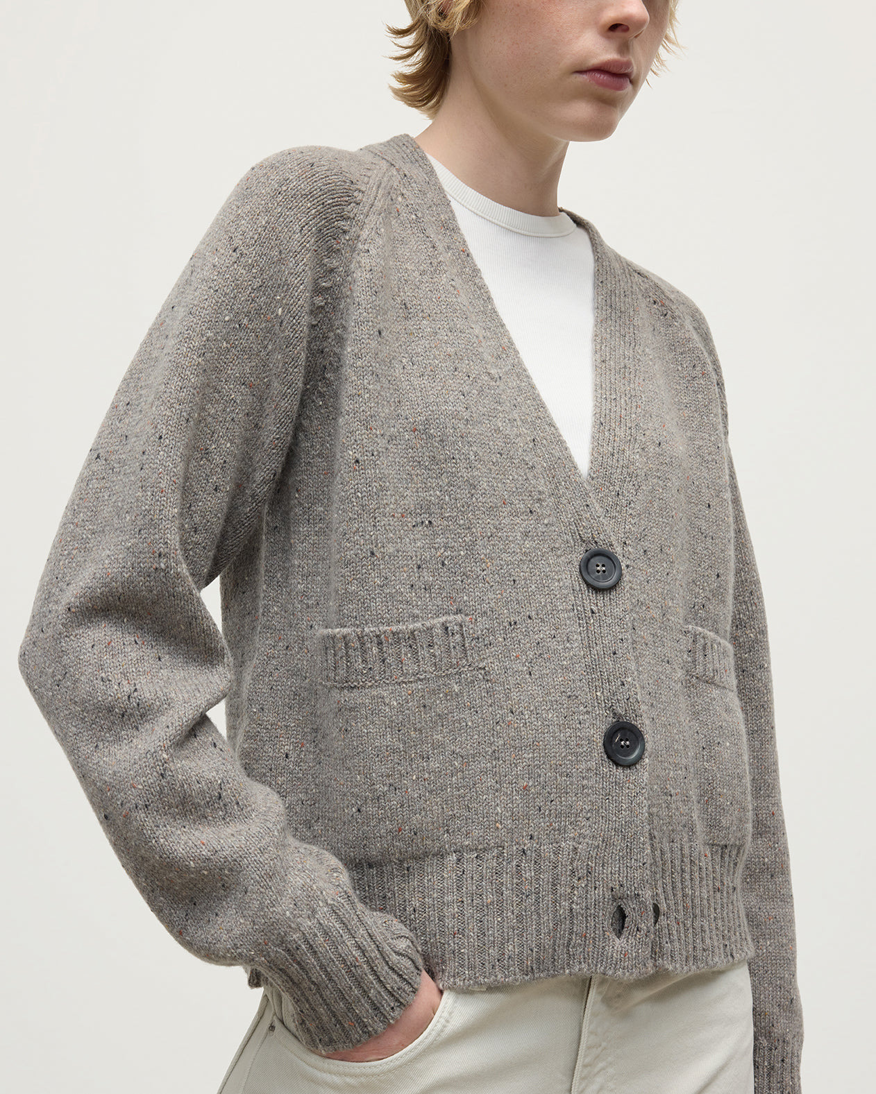 Donegal Cashmere Grey V Neck Cardigan - 5