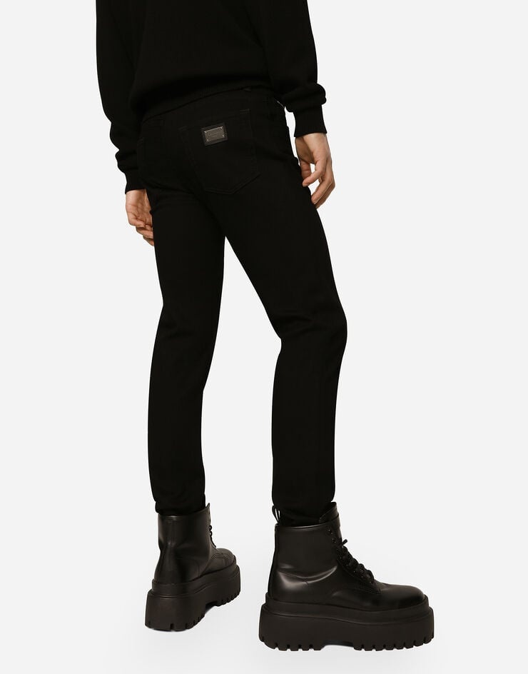 Washed black slim-fit stretch jeans - 2