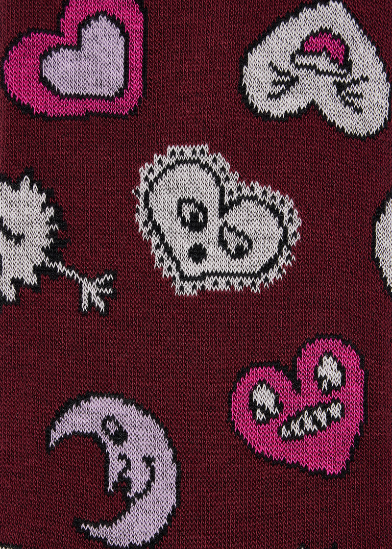 Women's Burgundy 'Hearts and Stars' Cotton-Blend Socks 3