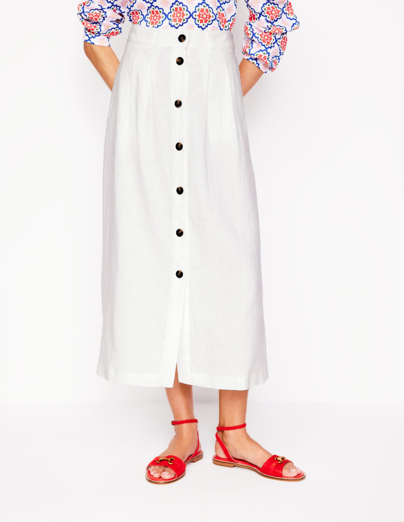 Thomasina Linen Midi Skirt-White 5