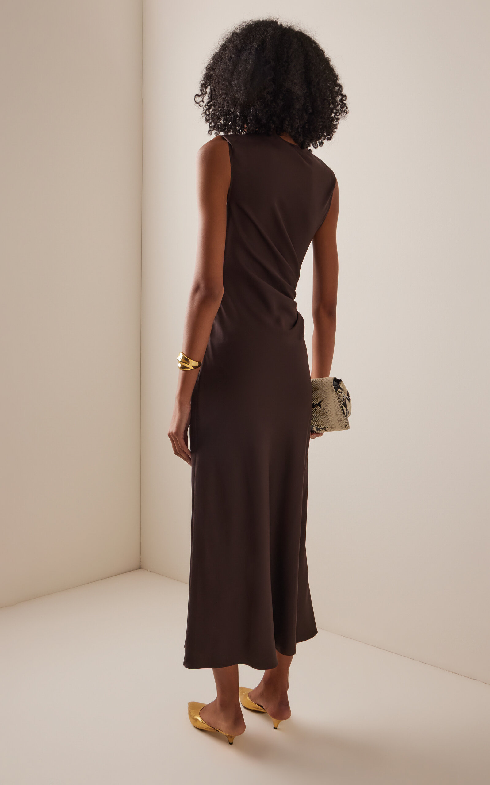 Roan Draped Silk Dress brown - 4
