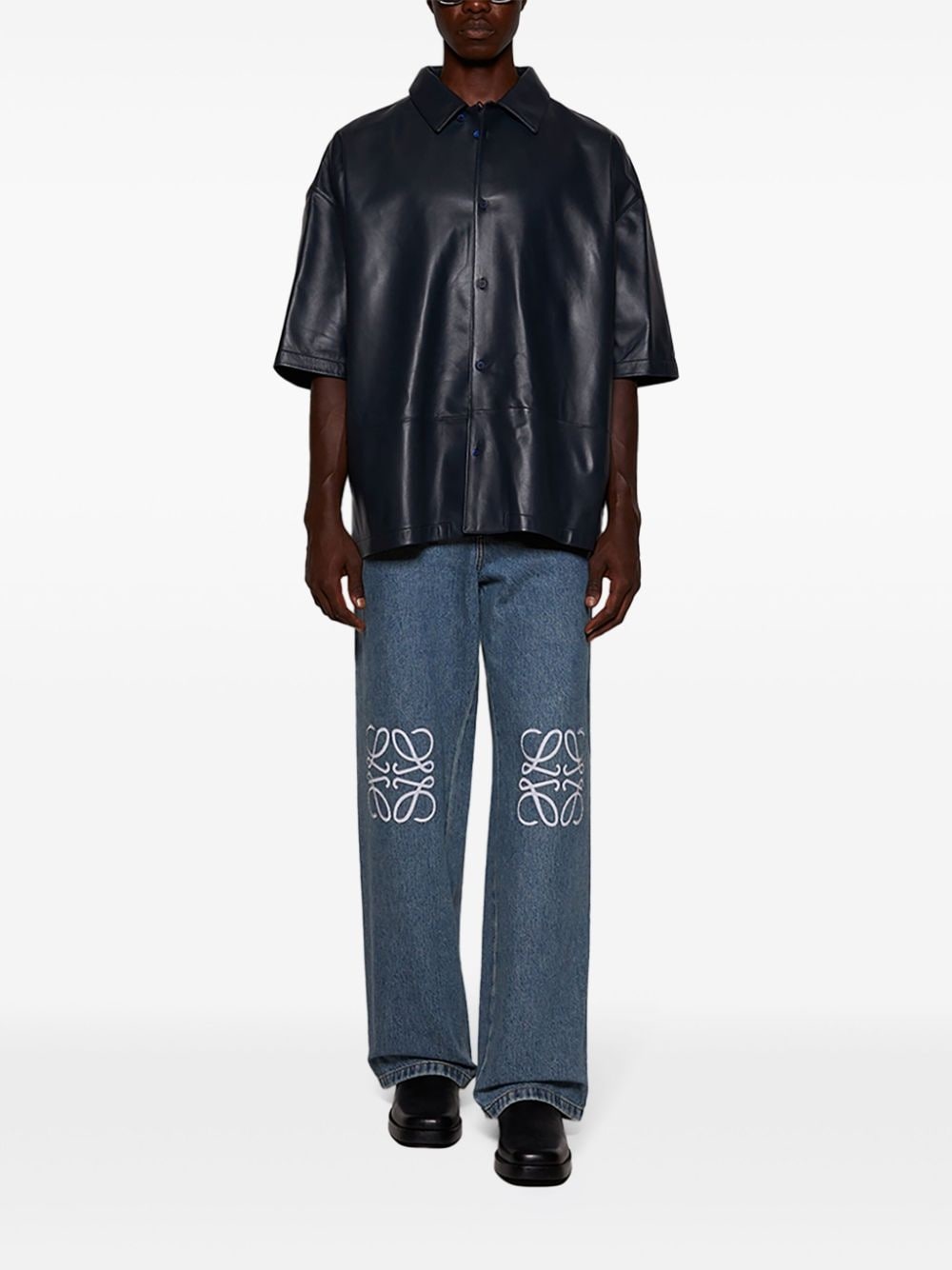 short sleeve leather shirt - 2