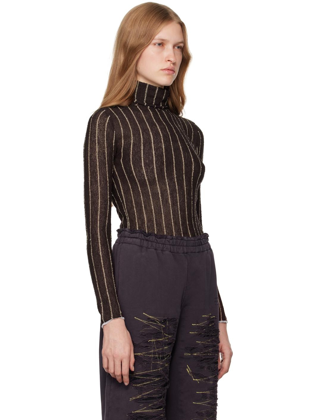 Brown Pinstripes Underpinnings Turtleneck - 2