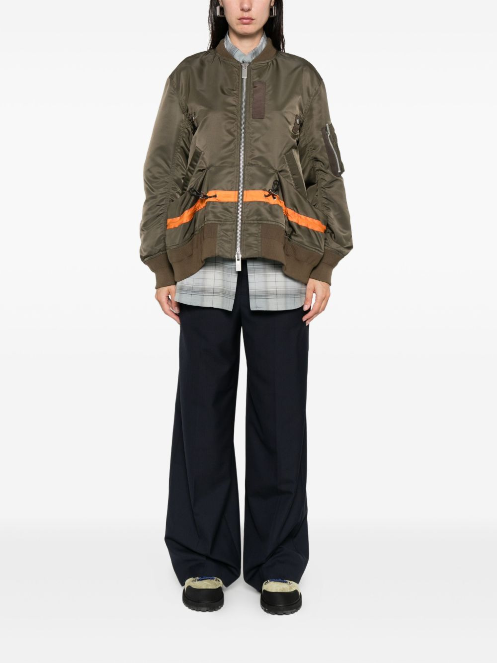 stripe-detail zip-up bomber jacket - 2
