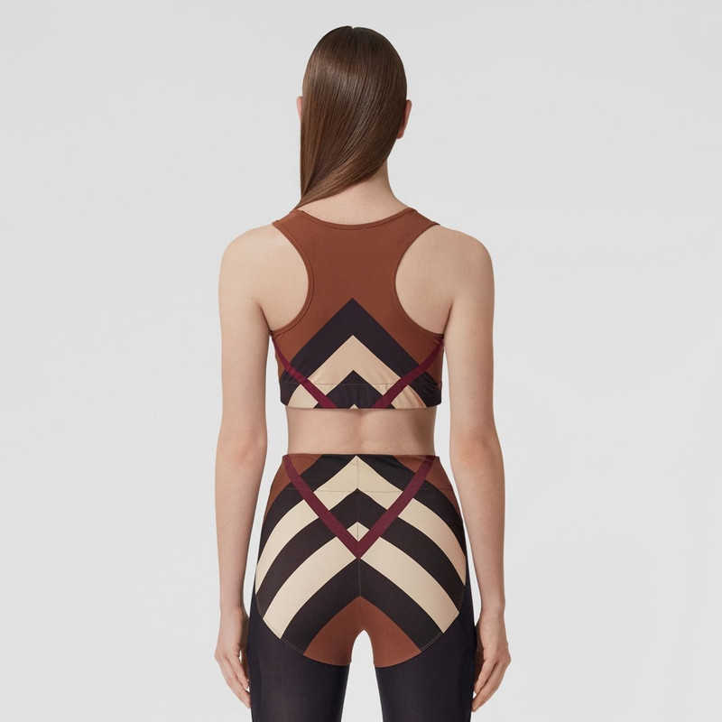 Chevron Check Print Stretch Nylon Cropped Top 4