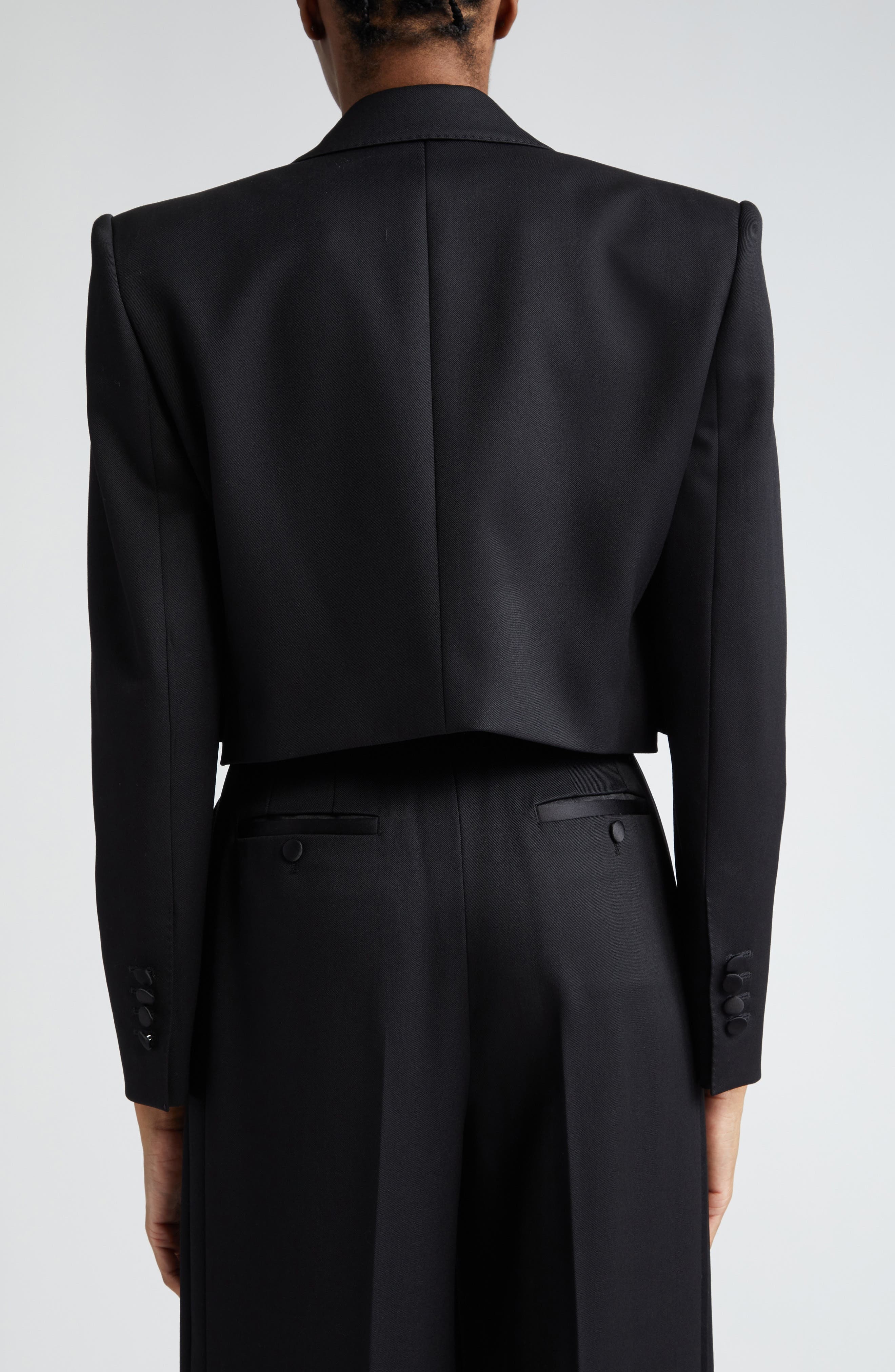 Wool Blend Crop Tuxedo Jacket - 3