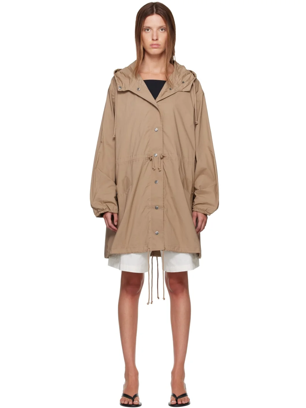 Beige Woven Cotton Oversized Anorak - 1