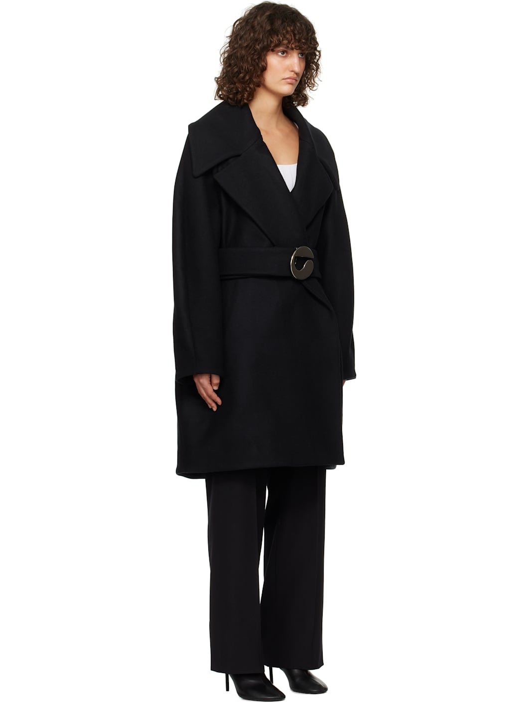 Black Oversized Belted Coat - 2