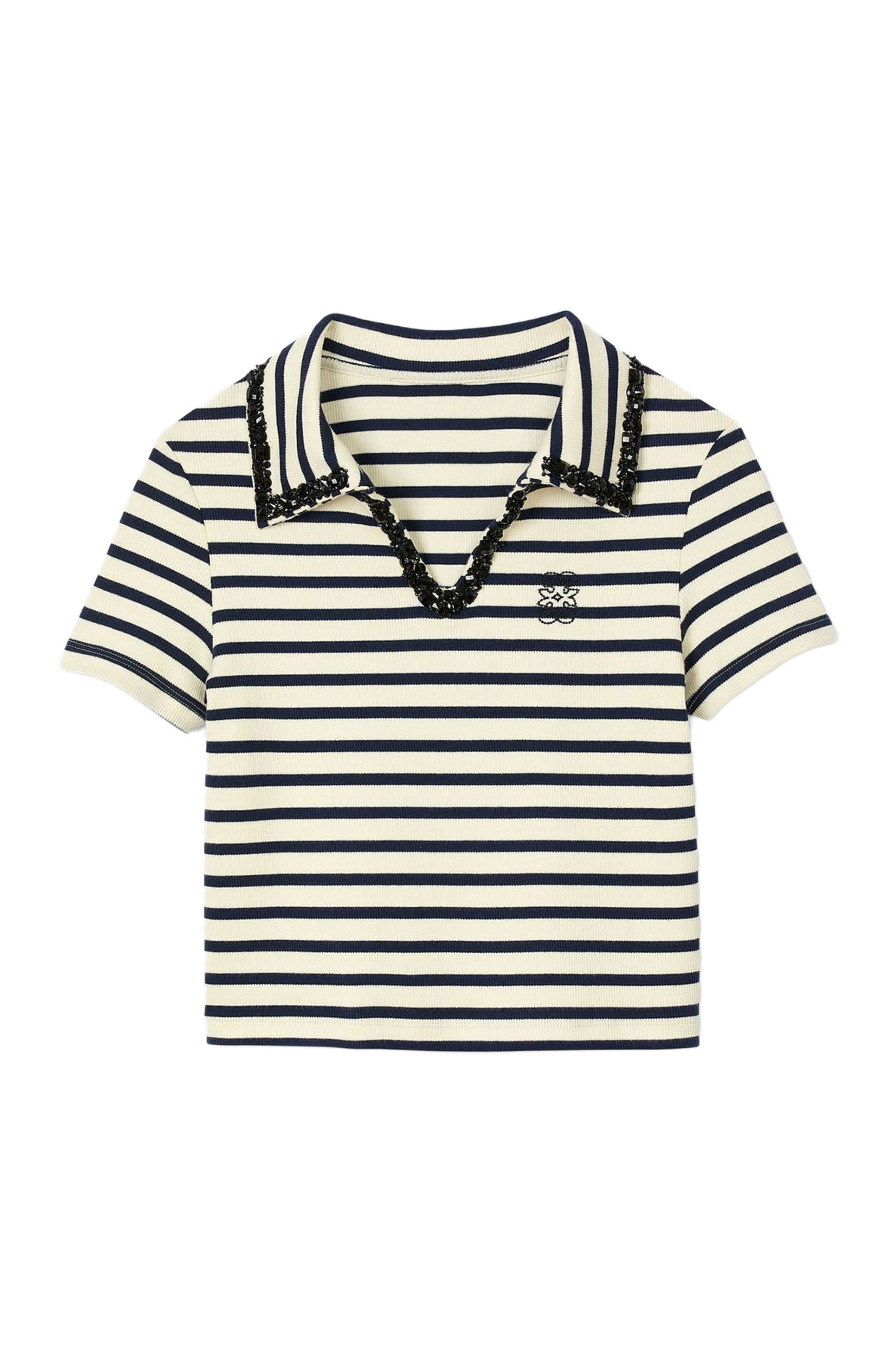 SANDRO Striped polo shirt in Ecru /Navy at Nordstrom - 5