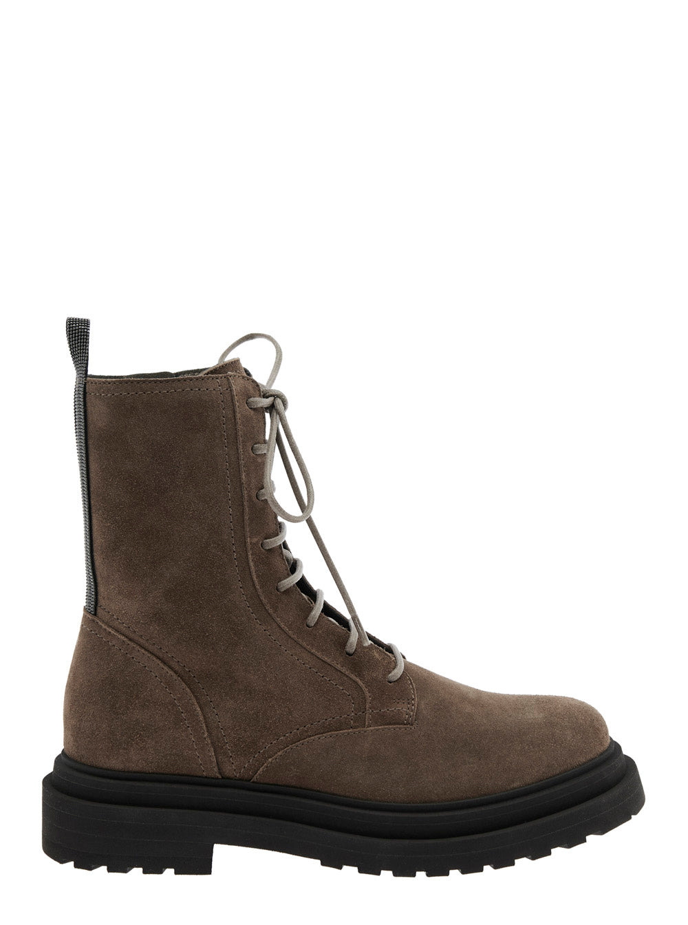 Brunello Cucinelli Women Brown Ankle Boots With Monil Detail On The Rear And Side Zip Closure In Lea - 1