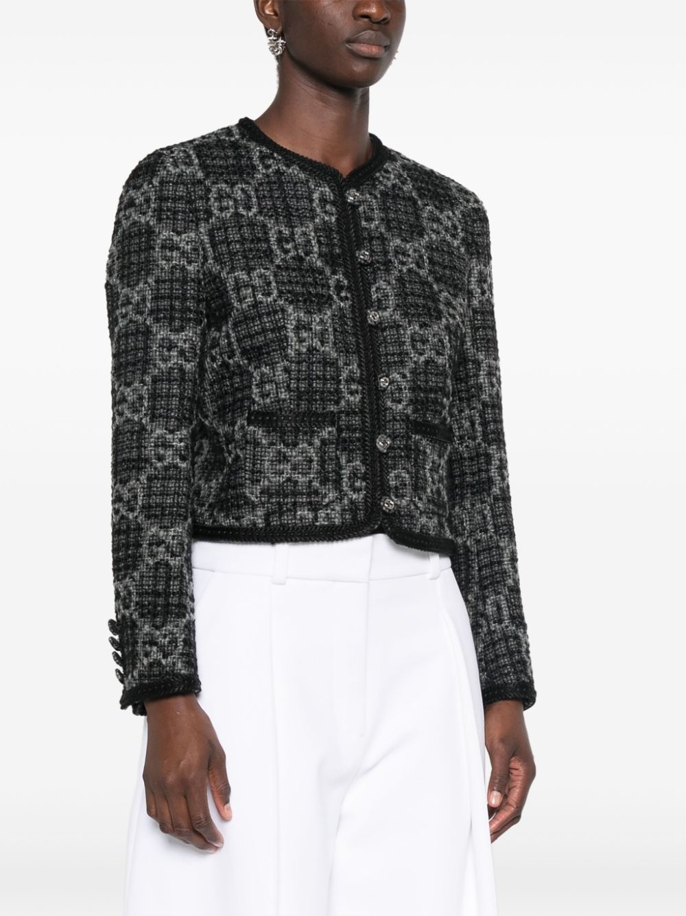 GG-pattern tweed jacket - 3