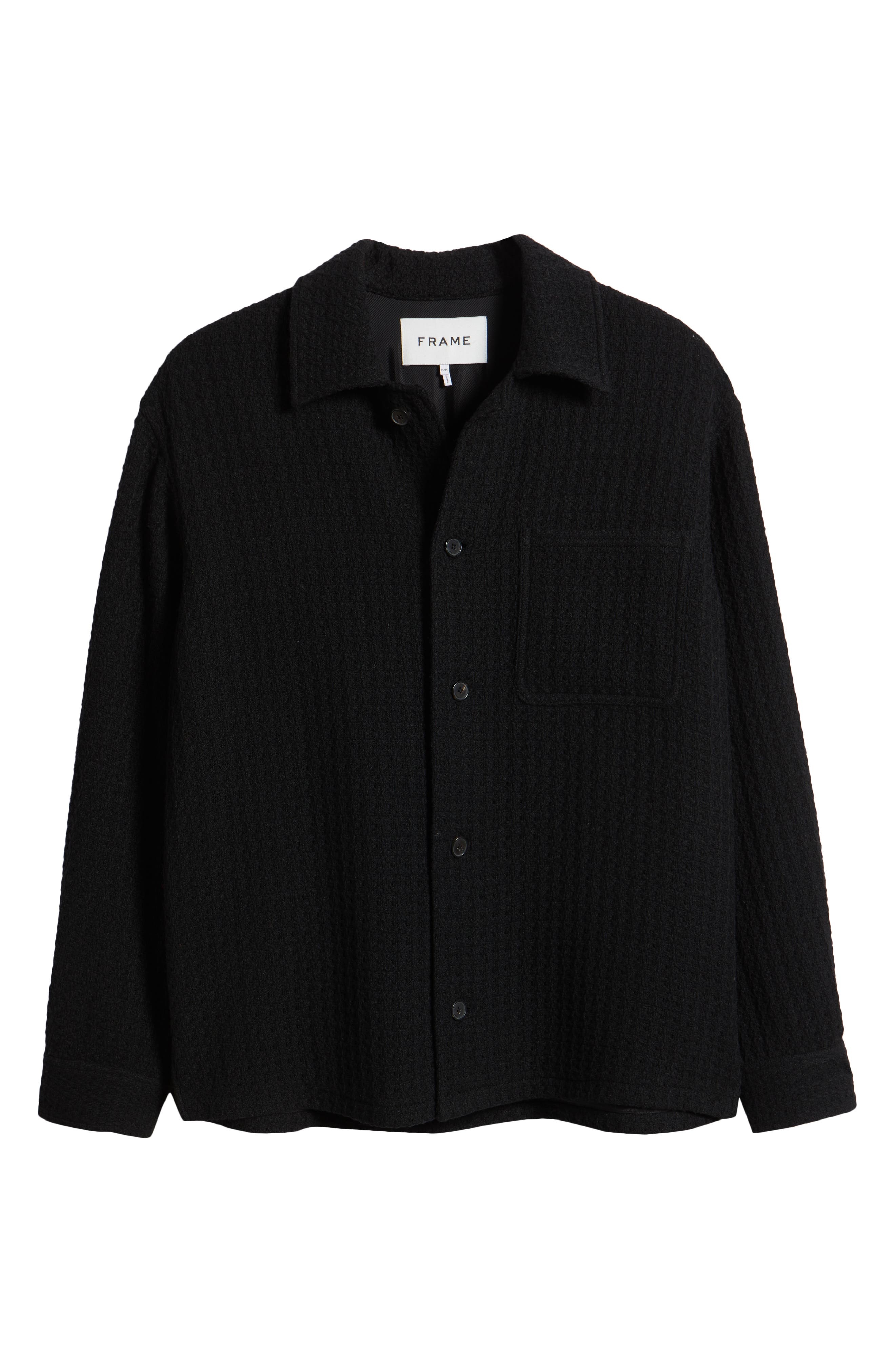 FRAME Textured Wool Blend Shirt Jacket in Black at Nordstrom - 6