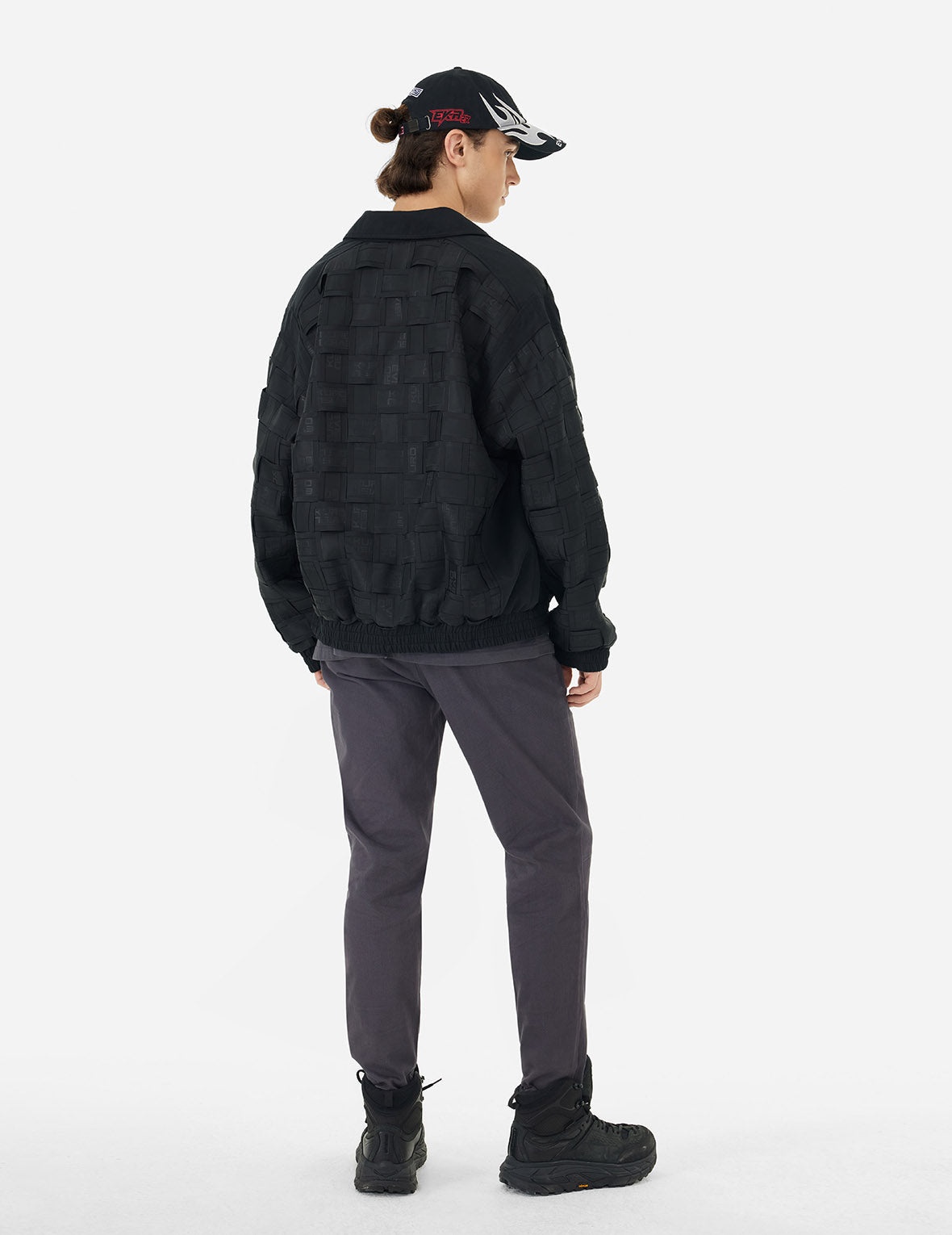 Allover Logo Print Relax Fit Tape Weaving Bomber Jacket - 3