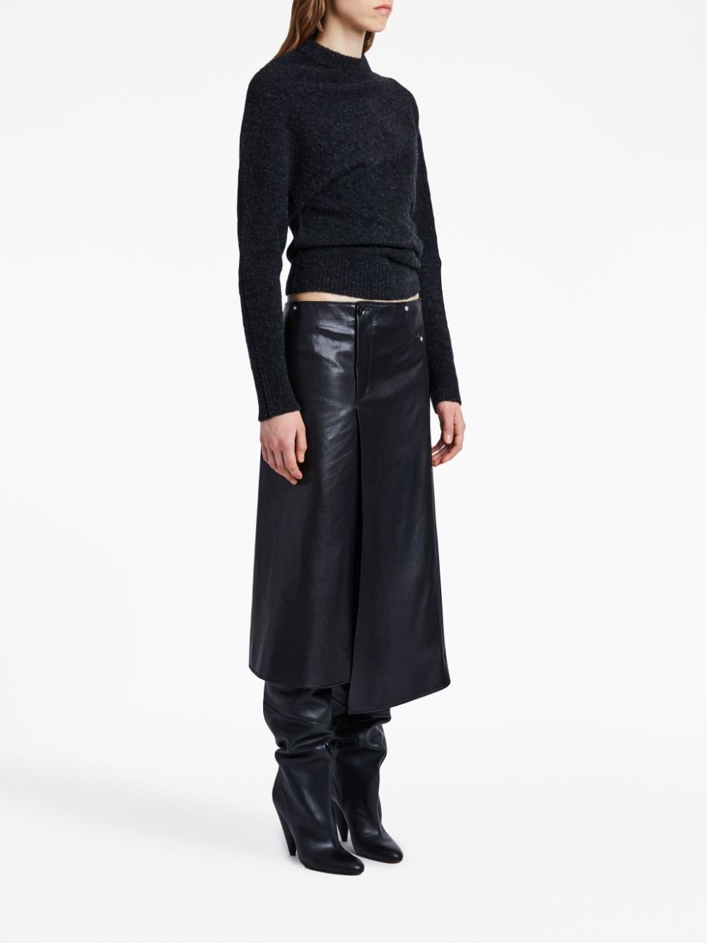 asymmetric A-line leather skirt - 3