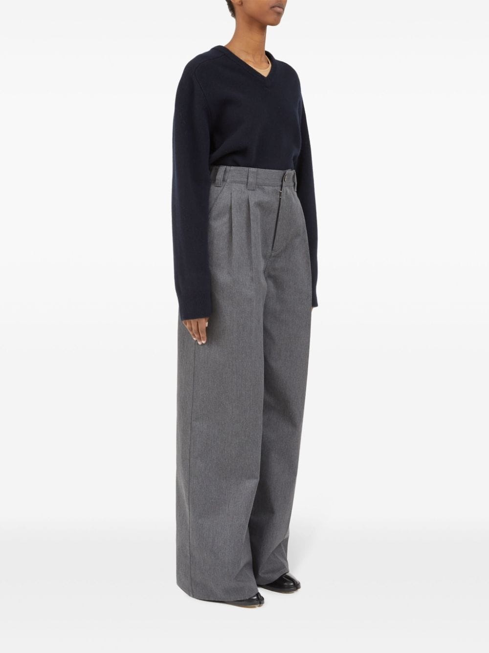 pleat-detailed twill trousers - 3