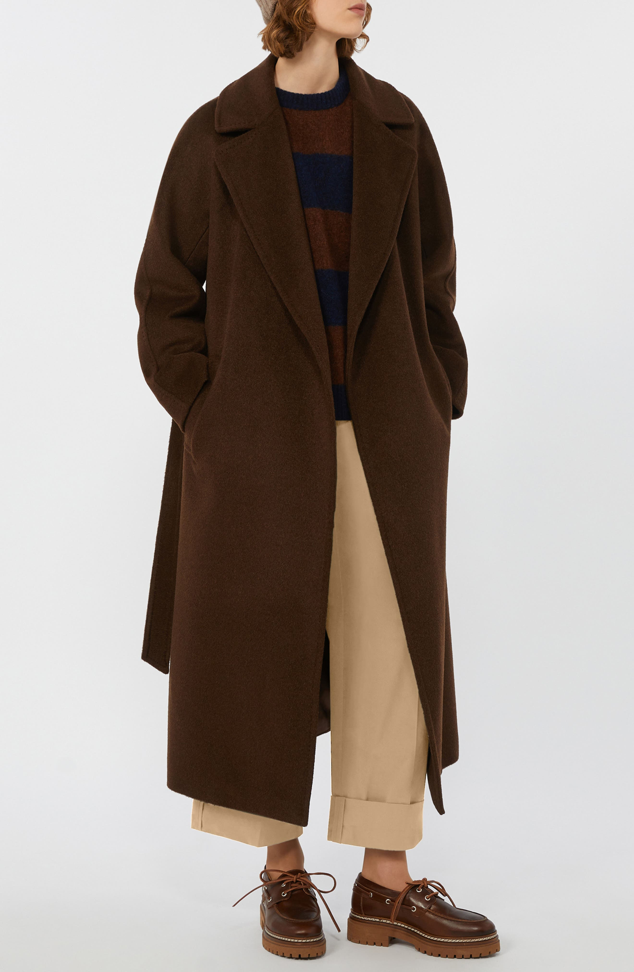 Weekend Max Mara Tempera Wool & Alpaca Blend Wrap Coat in Chocolate at Nordstrom - 3