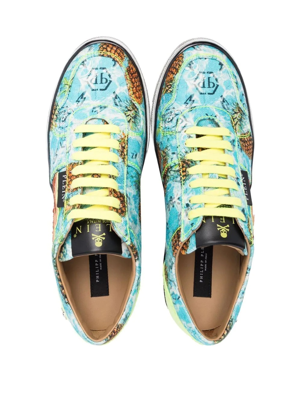 Flame-print canvas low-top sneakers - 4