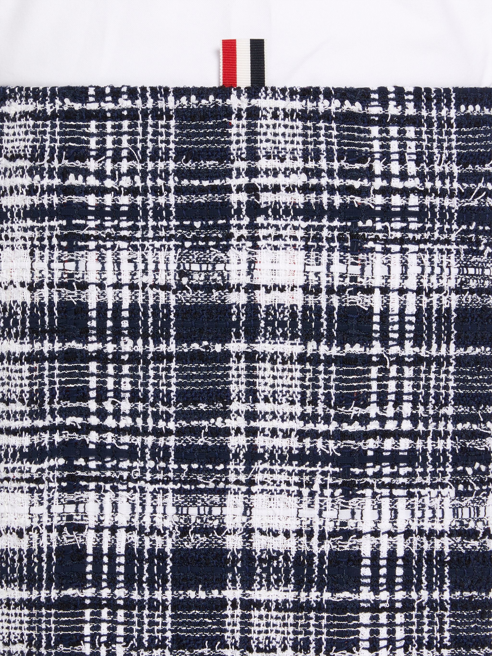 Navy Hairline Madras Ribbon Tweed Low Rise Button Front Ankle Length Cardigan Skirt - 6