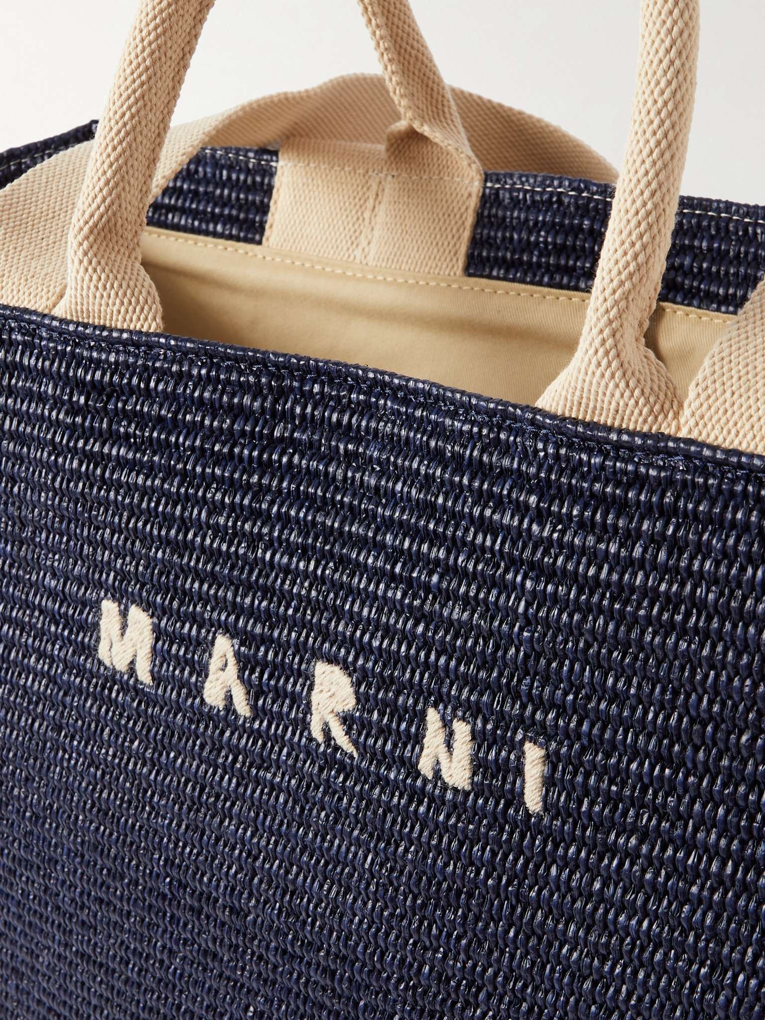 Logo-Embroidered Woven Raffia Tote Bag - 5