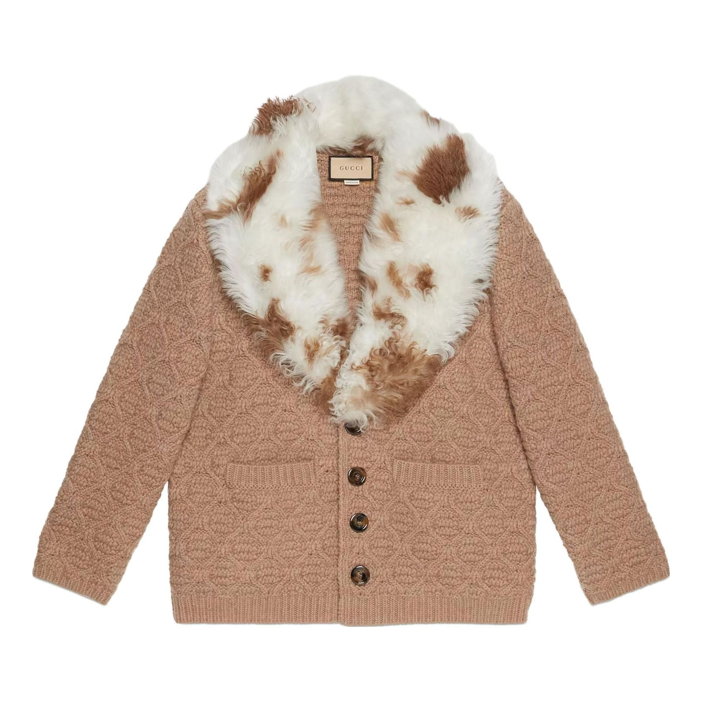Gucci Wool Knit Coat With Shearling Collar 'Neutrals' 706756-XKCKM-2602 - 1