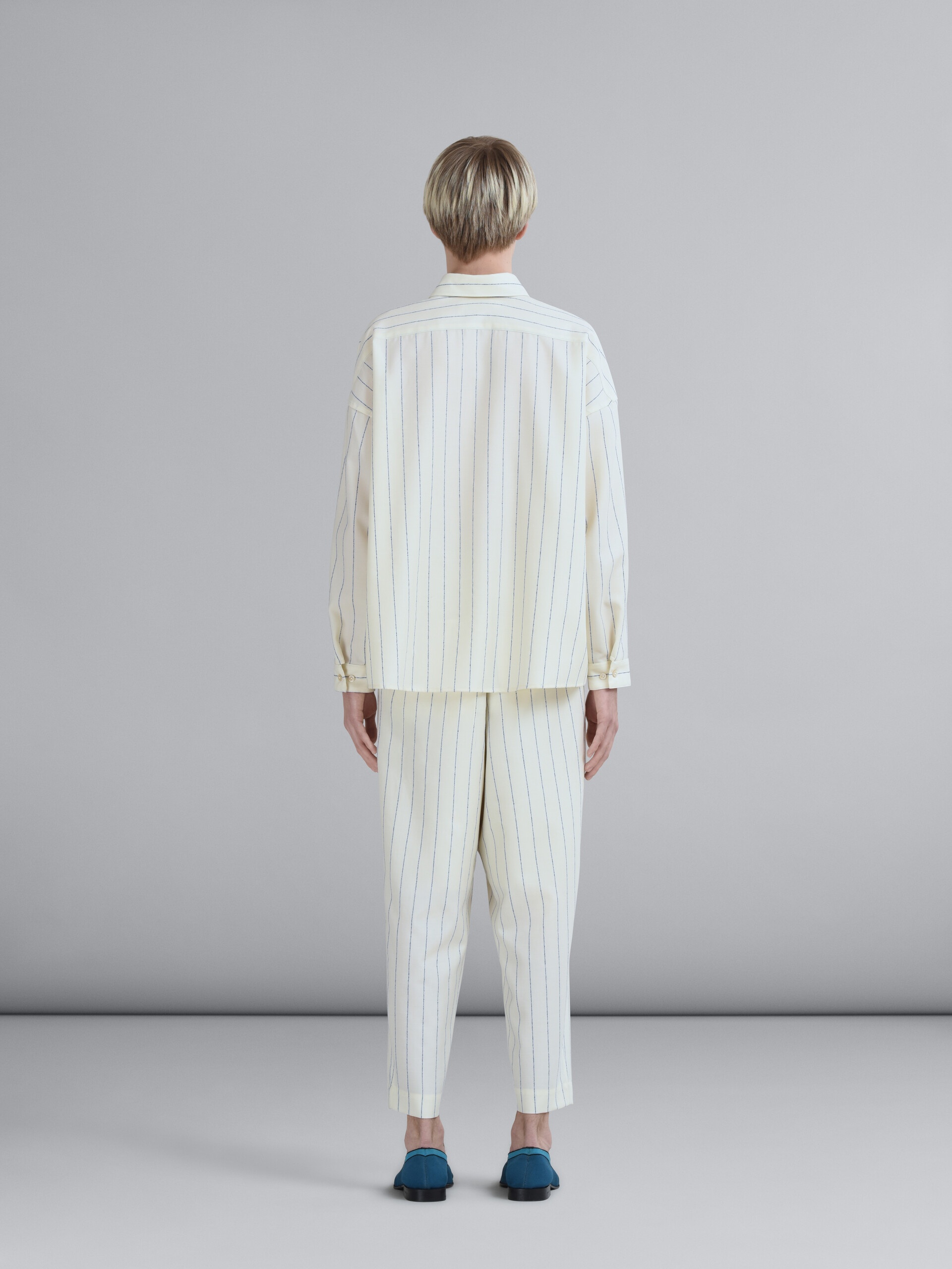 WHITE PINSTRIPED FRESCO WOOL PANTS - 3