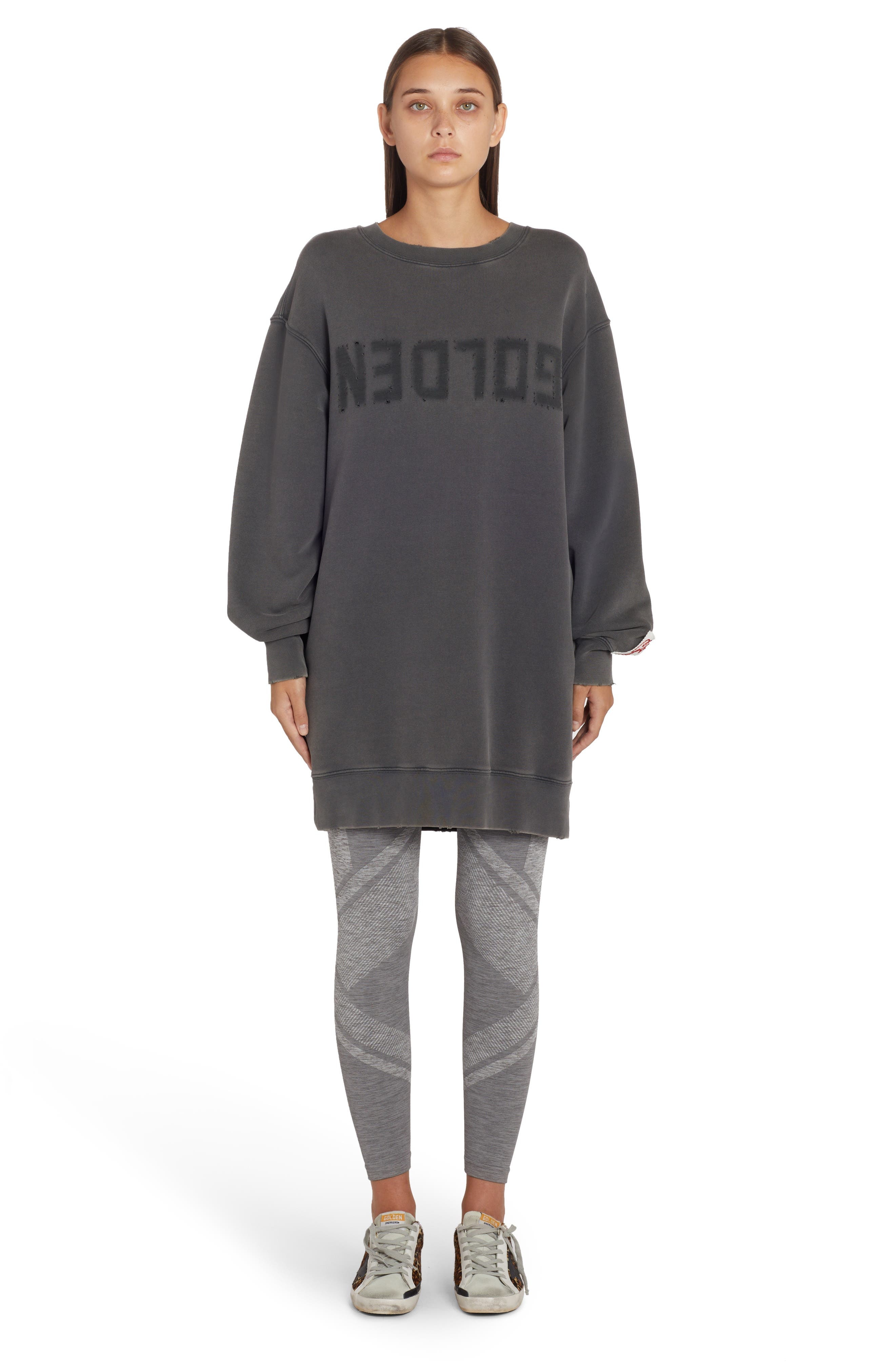 Upside Down Logo Long Sleeve Cotton Sweatshirt Dress - 9