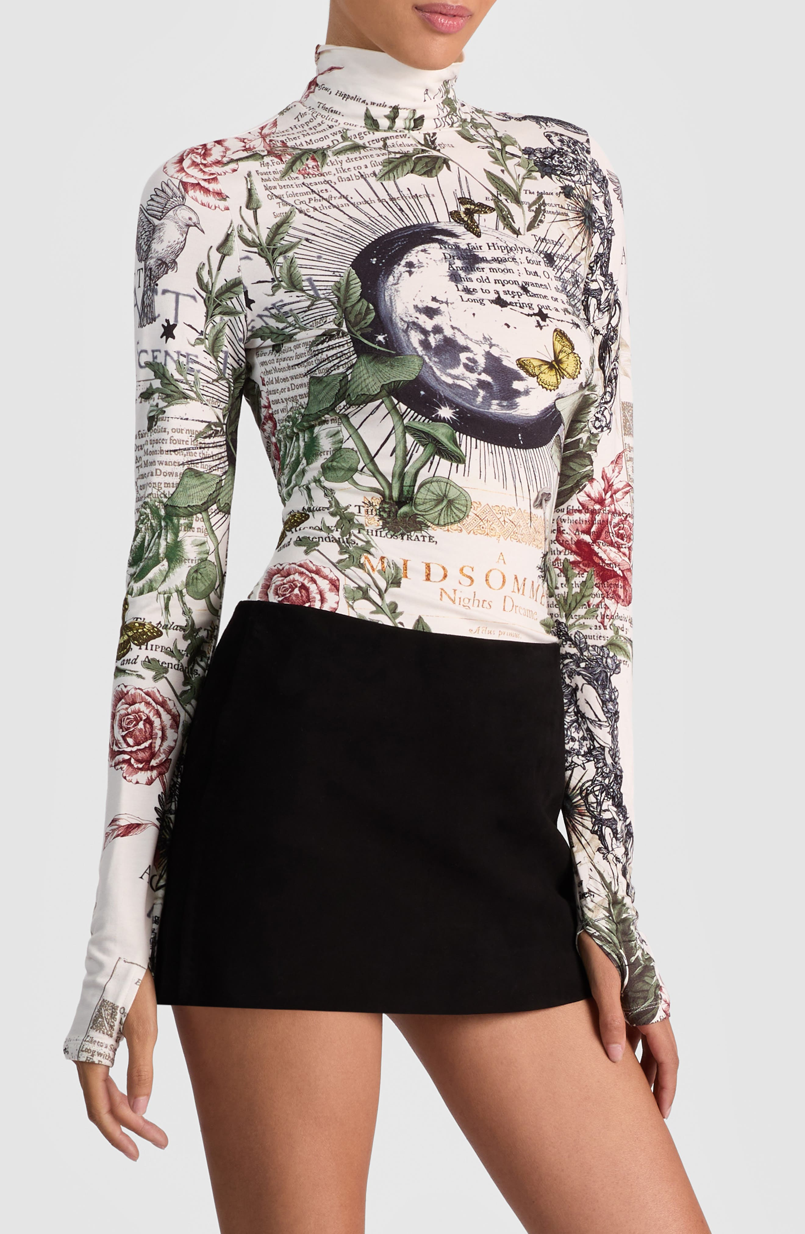 Alice + Olivia Delaina Mixed Print Turtleneck Top in Dreamscape Moon Vanilla at Nordstrom - 3