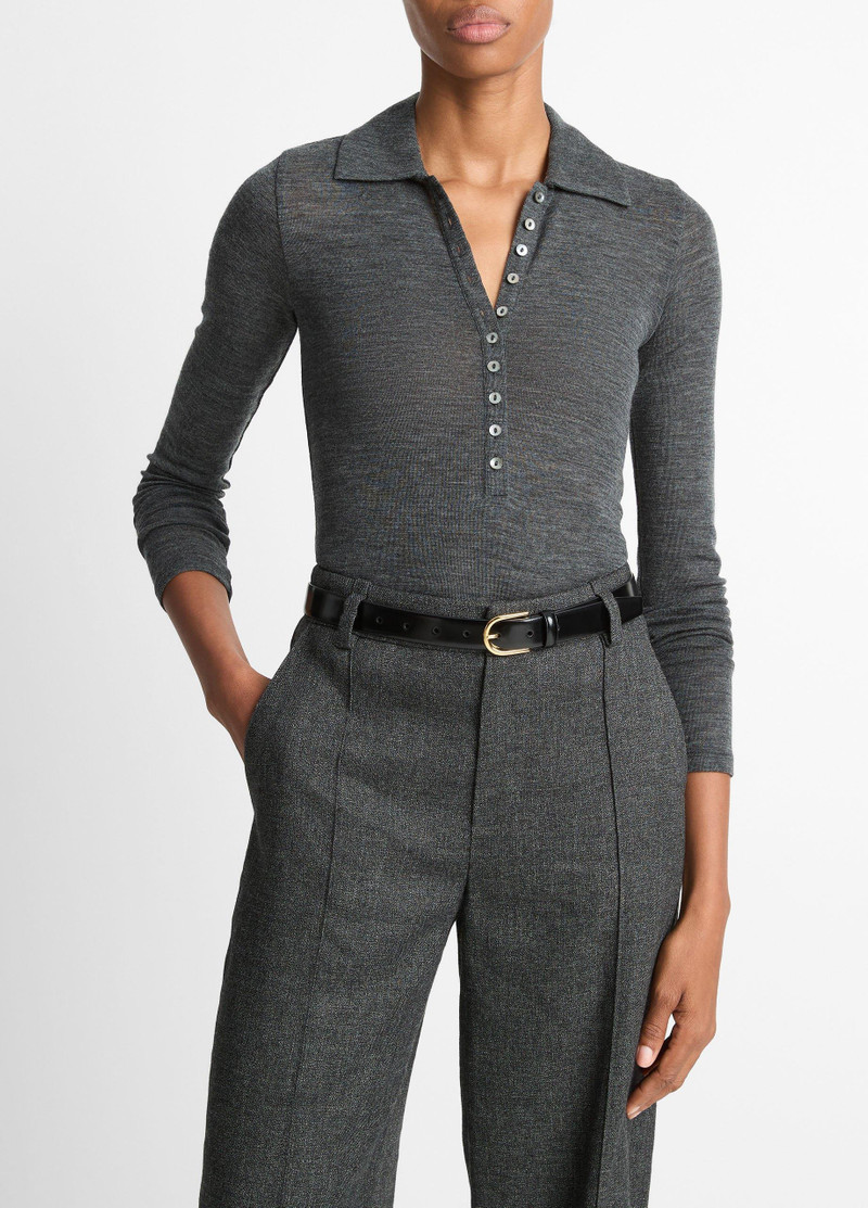 Wool Long-Sleeve Polo Top 1