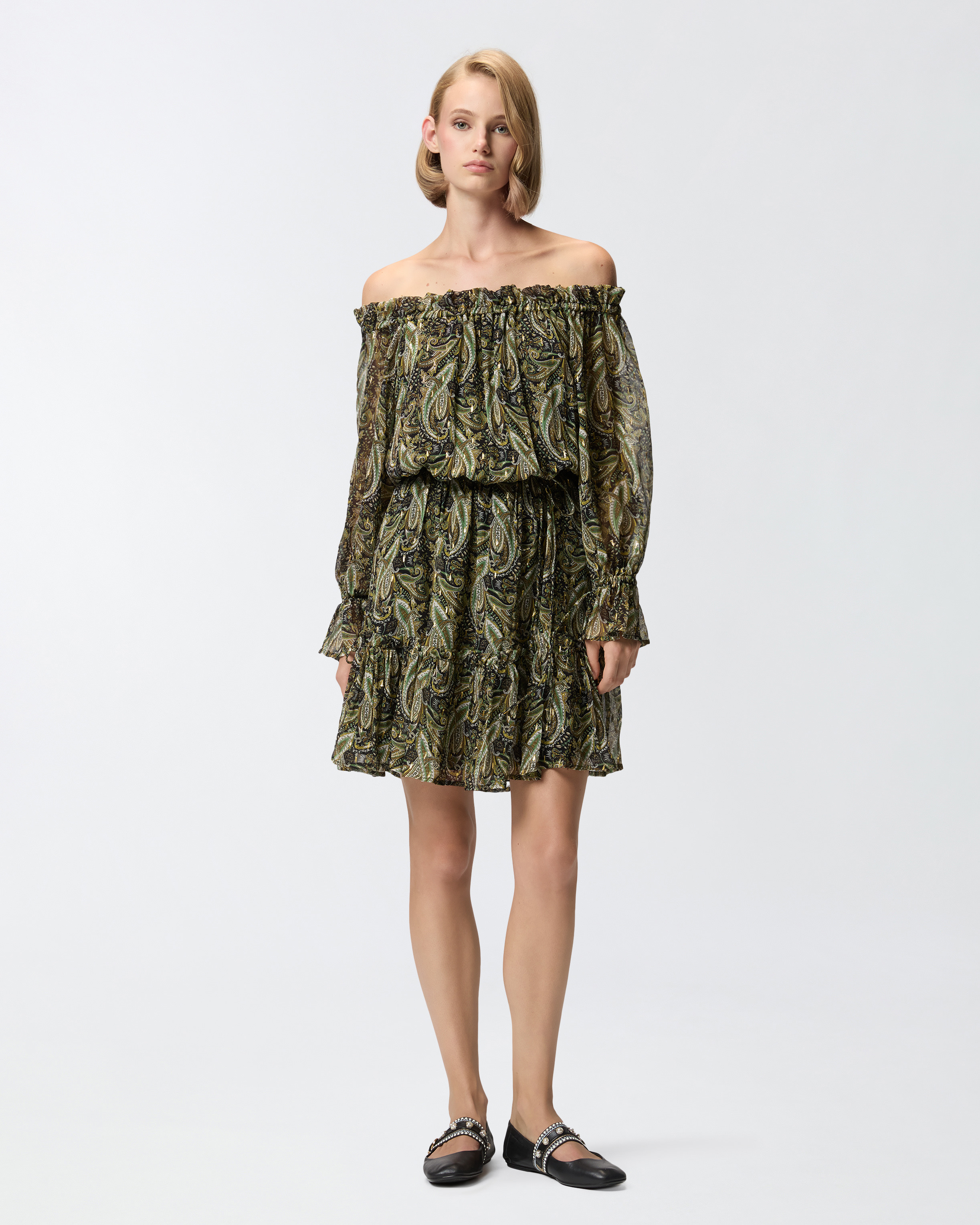 OFF-THE-SHOULDER MINI DRESS WITH CASHMERE PRINT - 3