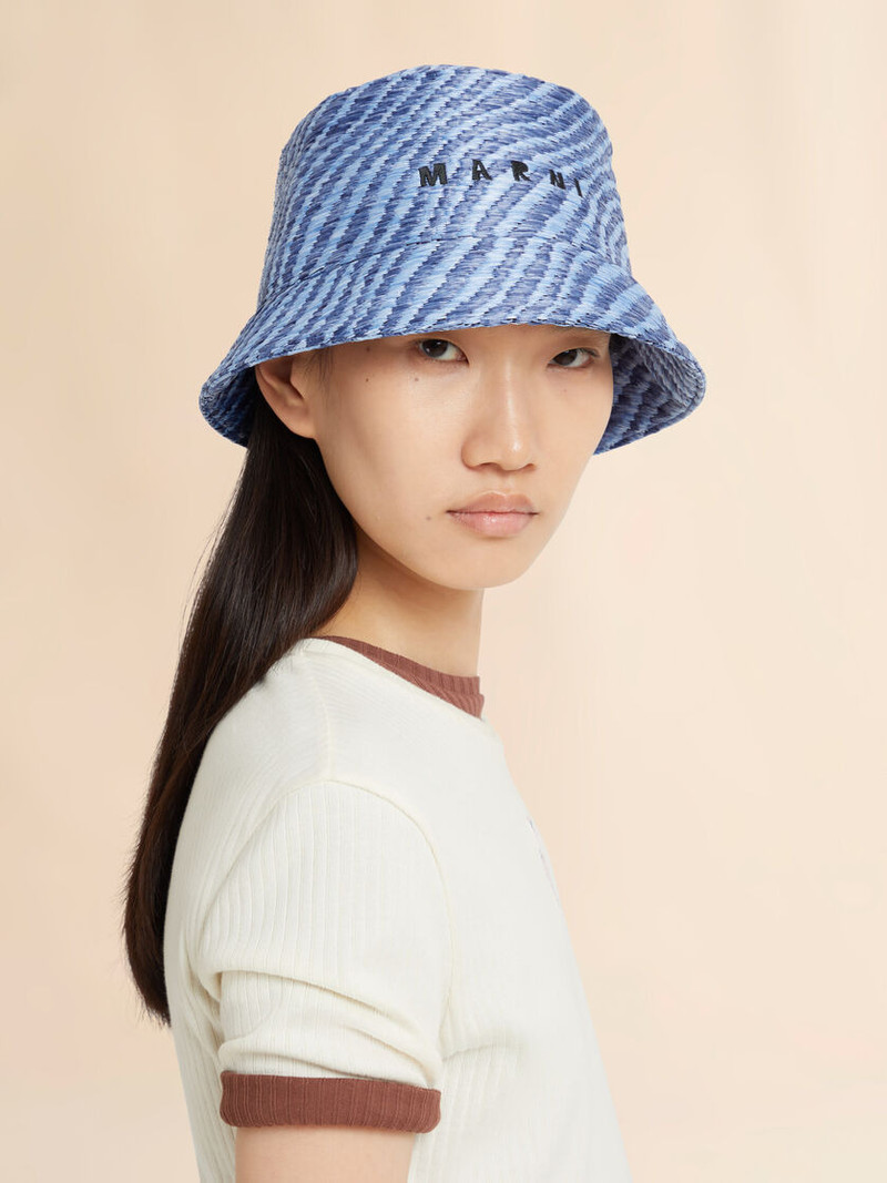 Marni BLUE RAFFIA-EFFECT BUCKET HAT WITH WAVY PATTERN outlook