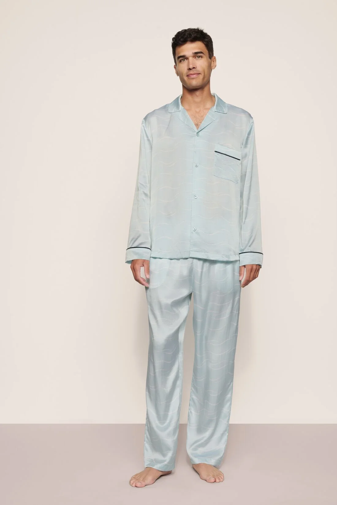 Eberjey x The Ritz-Carlton Yacht Collection - Charles Washable Silk Printed Long PJ Set - 1
