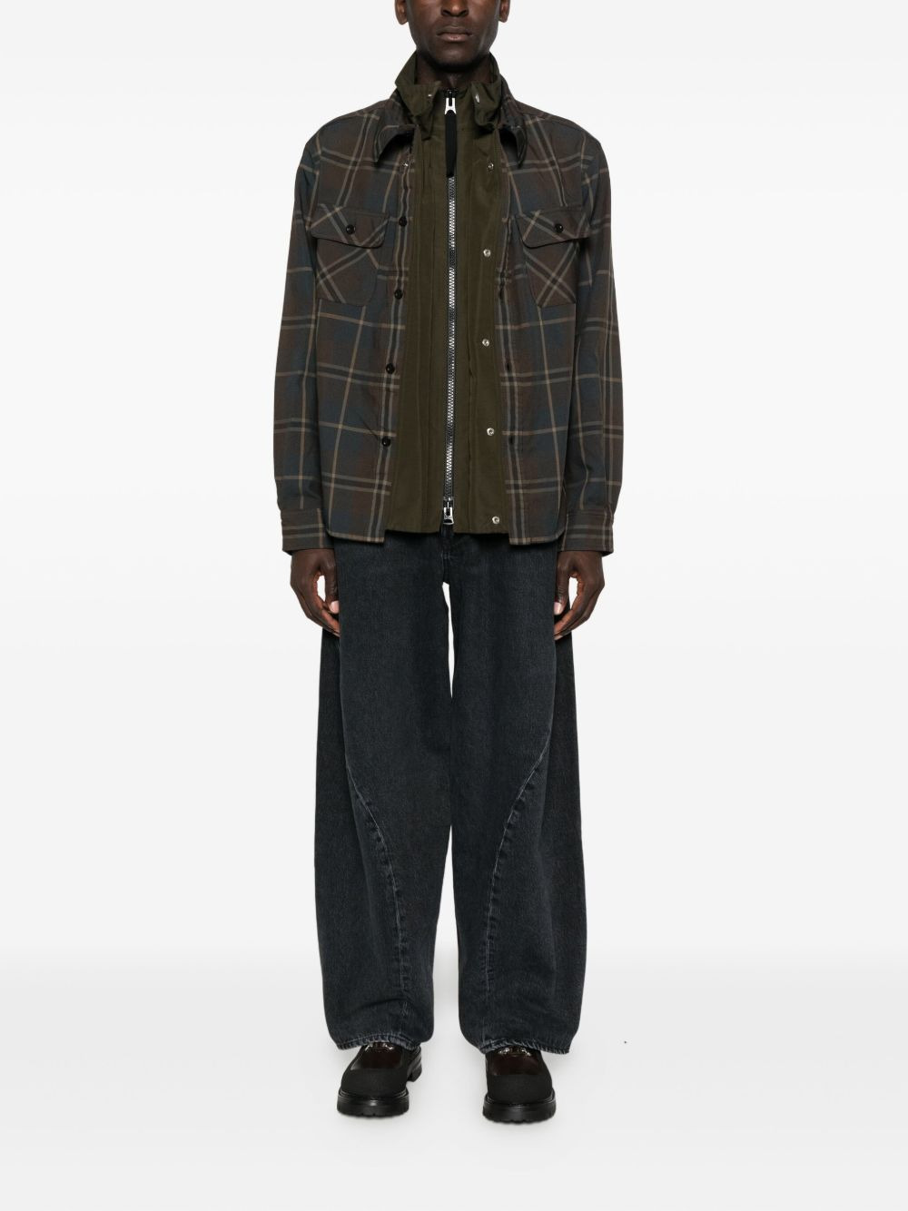 check-print layered shirt - 2