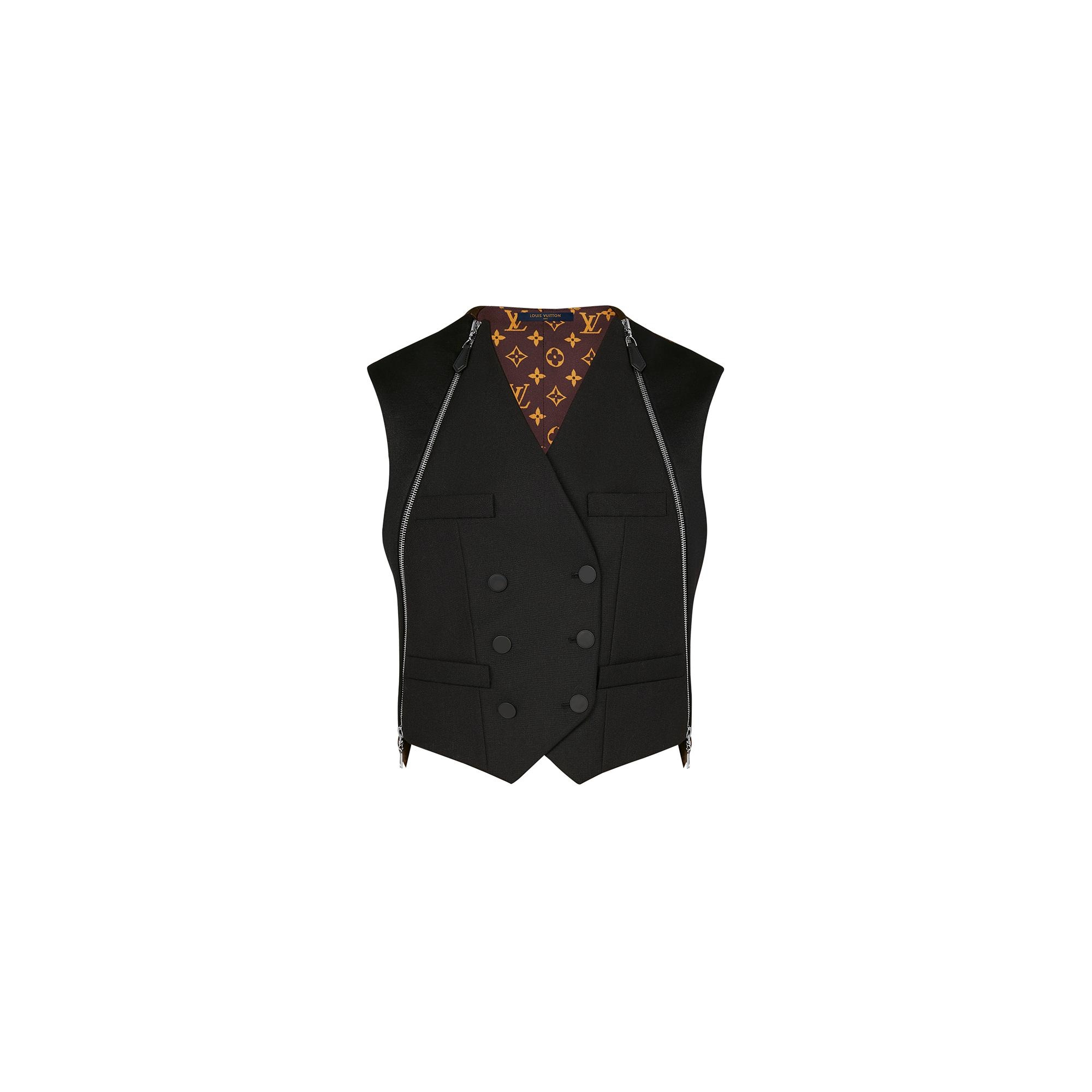 Zip Detail Masculine Double-Breasted Vest  - 1