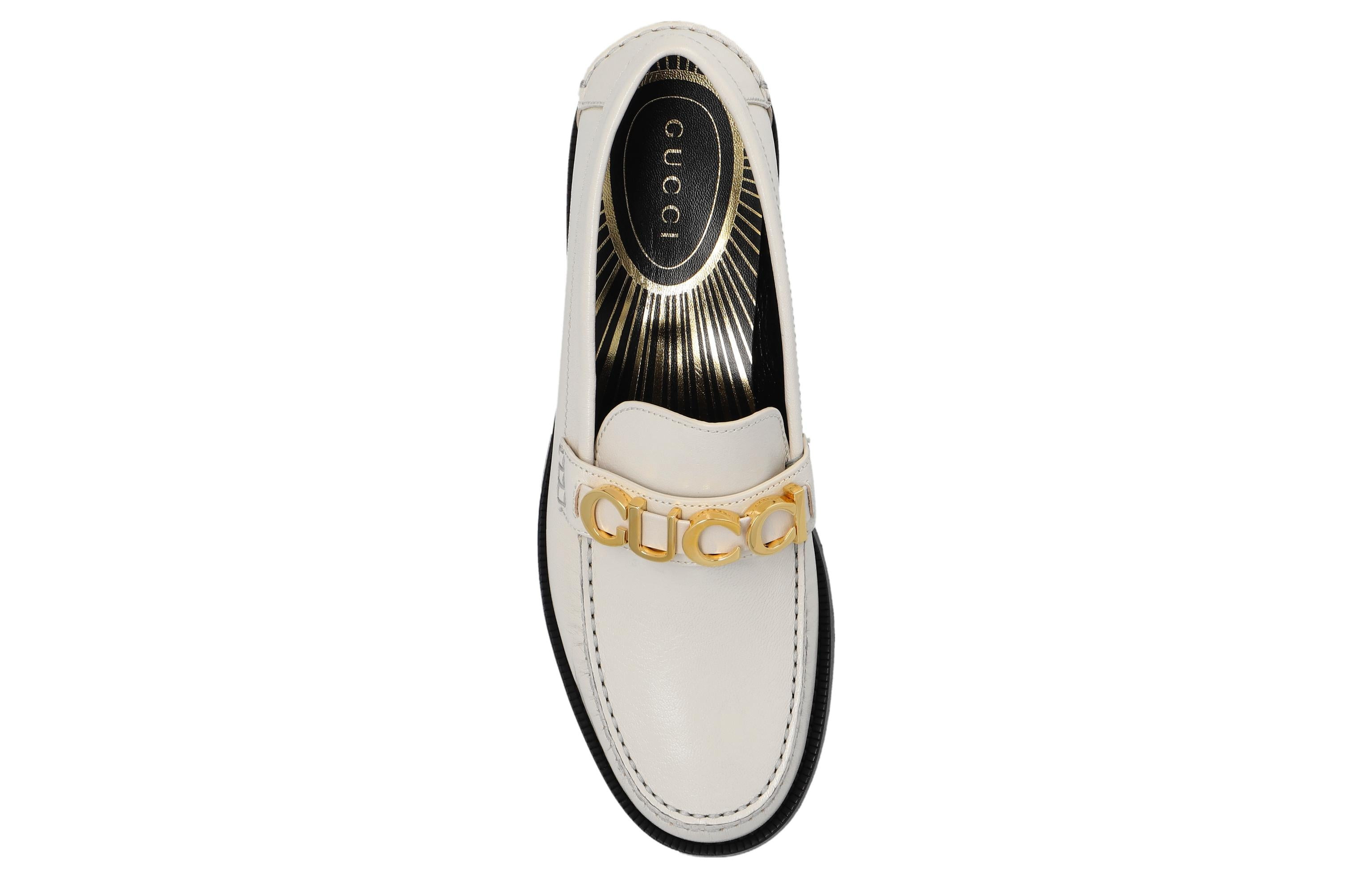 (WMNS) Gucci Loafer with Metal Gucci logo 'White' 700036-D3V00-9022 - 5