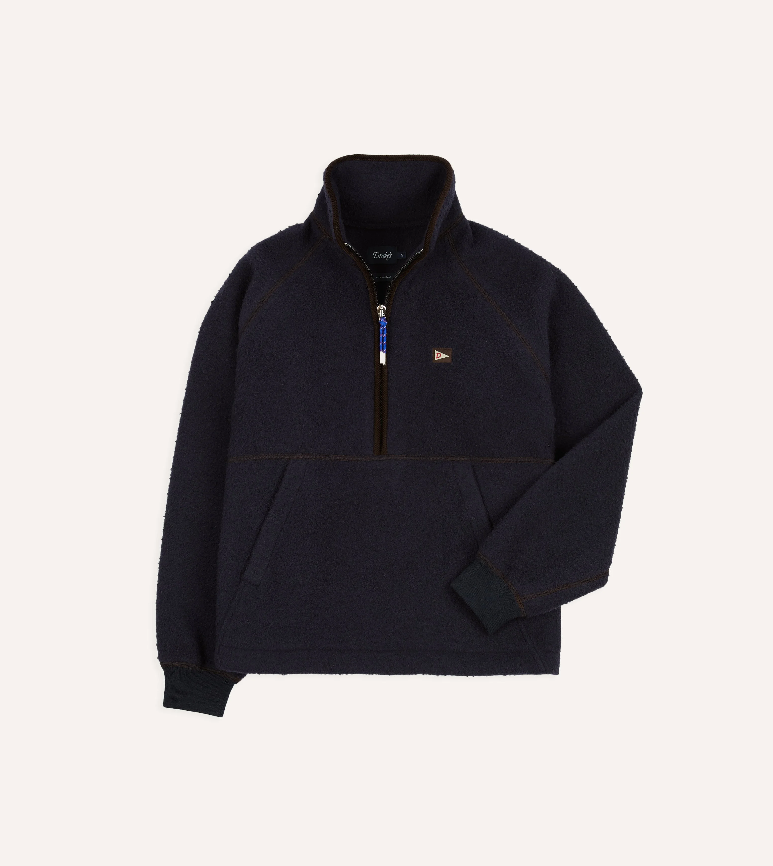 Navy Casentino Wool Half-Zip Pullover Fleece - 1