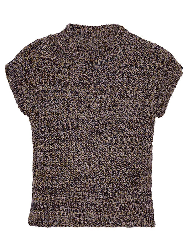 SIX END KNIT VEST - BLACK LAVENDER GREEN SQUARE - 1